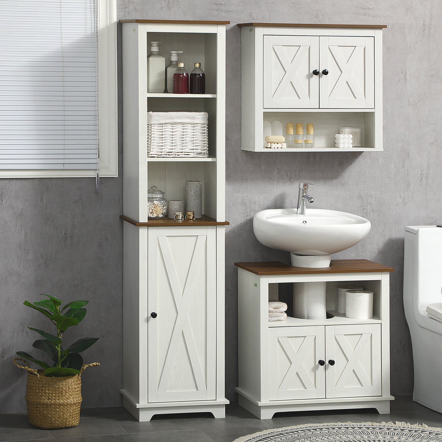 kleankin Armario Alto de Baño Mueble Columna de Baño Armario de Almacenamiento con 3 Compartimientos Puerta y Estante Ajustable 39,5x30x160 cm Blanco