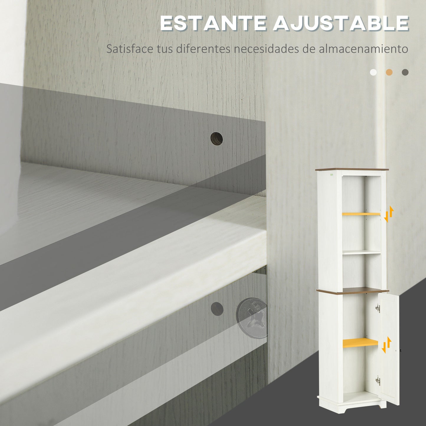 kleankin Armario Alto de Baño Mueble Columna de Baño Armario de Almacenamiento con 3 Compartimientos Puerta y Estante Ajustable 39,5x30x160 cm Blanco