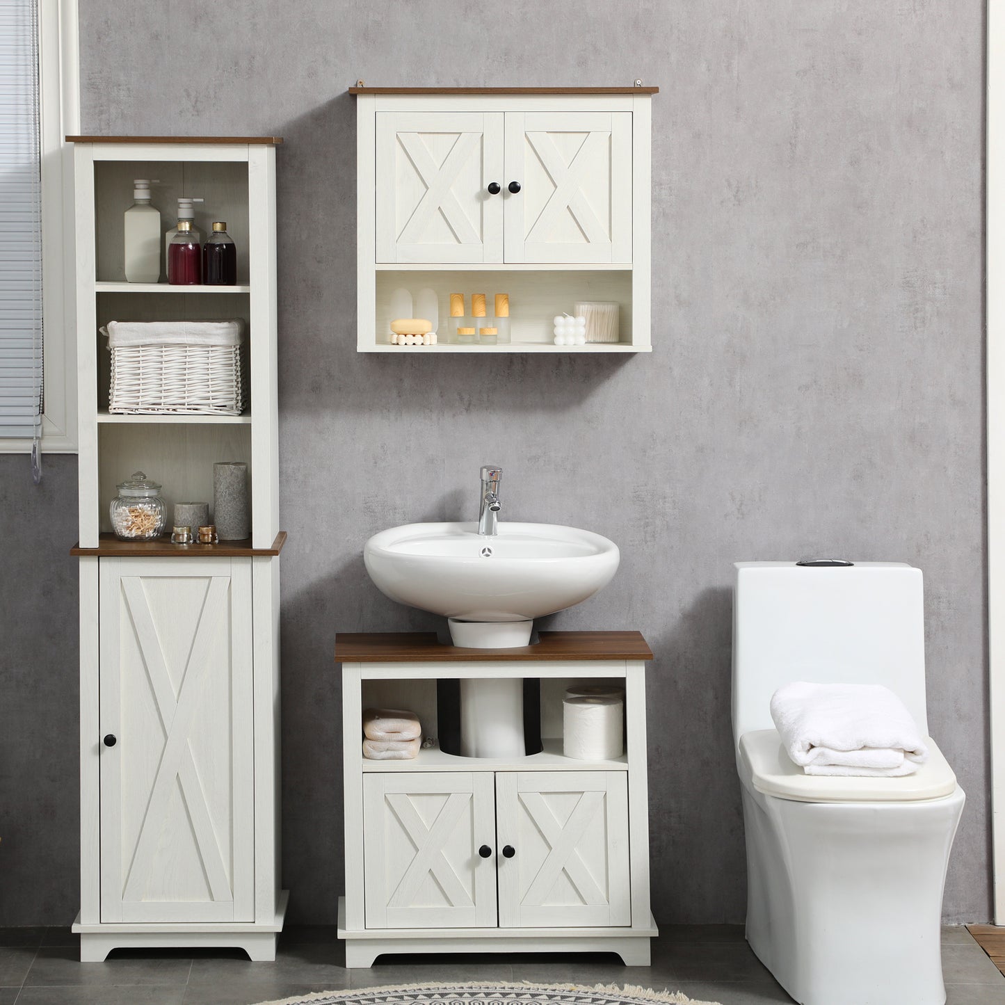 kleankin Armario Alto de Baño Mueble Columna de Baño Armario de Almacenamiento con 3 Compartimientos Puerta y Estante Ajustable 39,5x30x160 cm Blanco