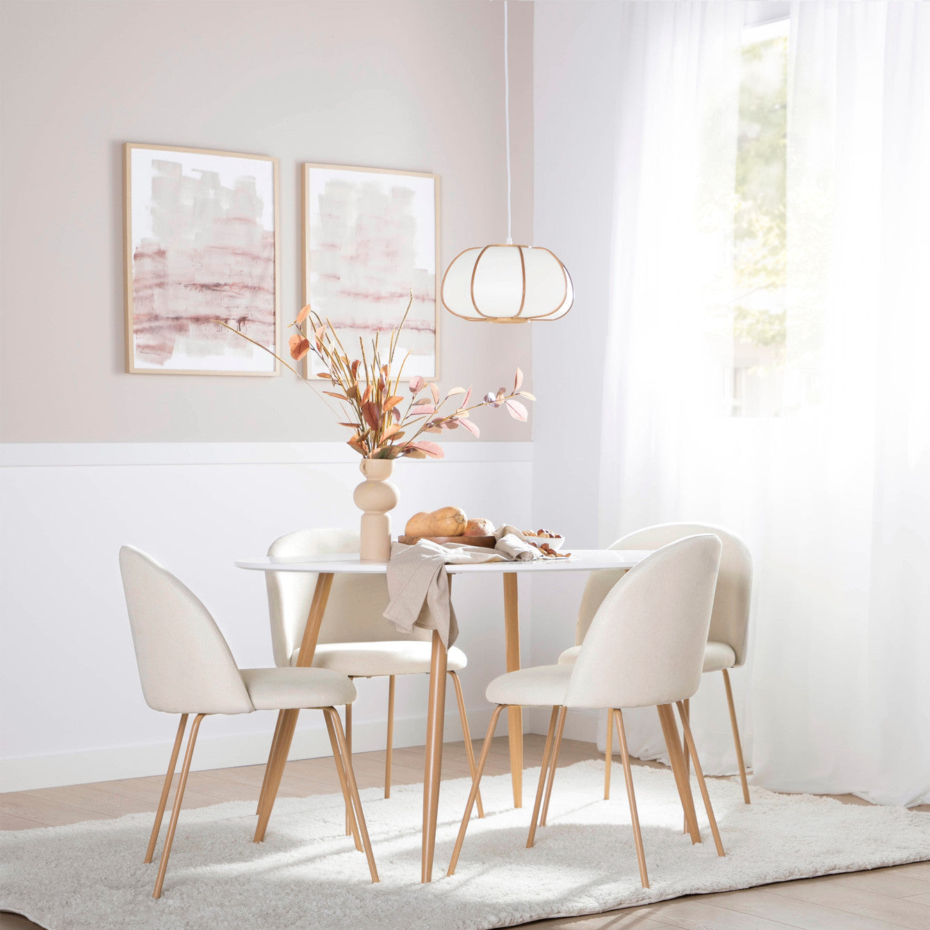 Pack 4 sillas de comedor tapizadas Basic beige con pata natural Olivia -  Klast