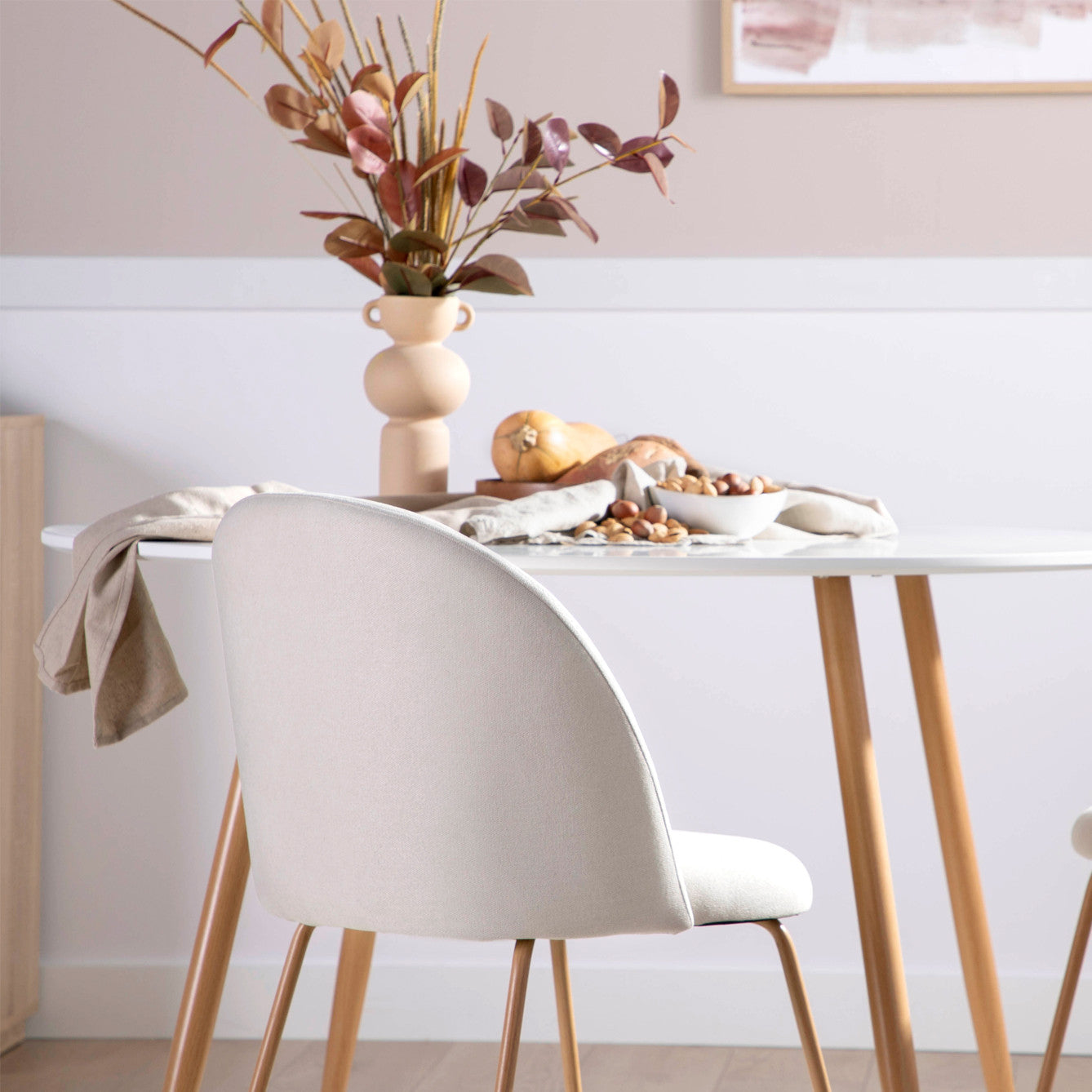 Pack 4 sillas de comedor tapizadas Basic beige con pata natural Olivia -  Klast