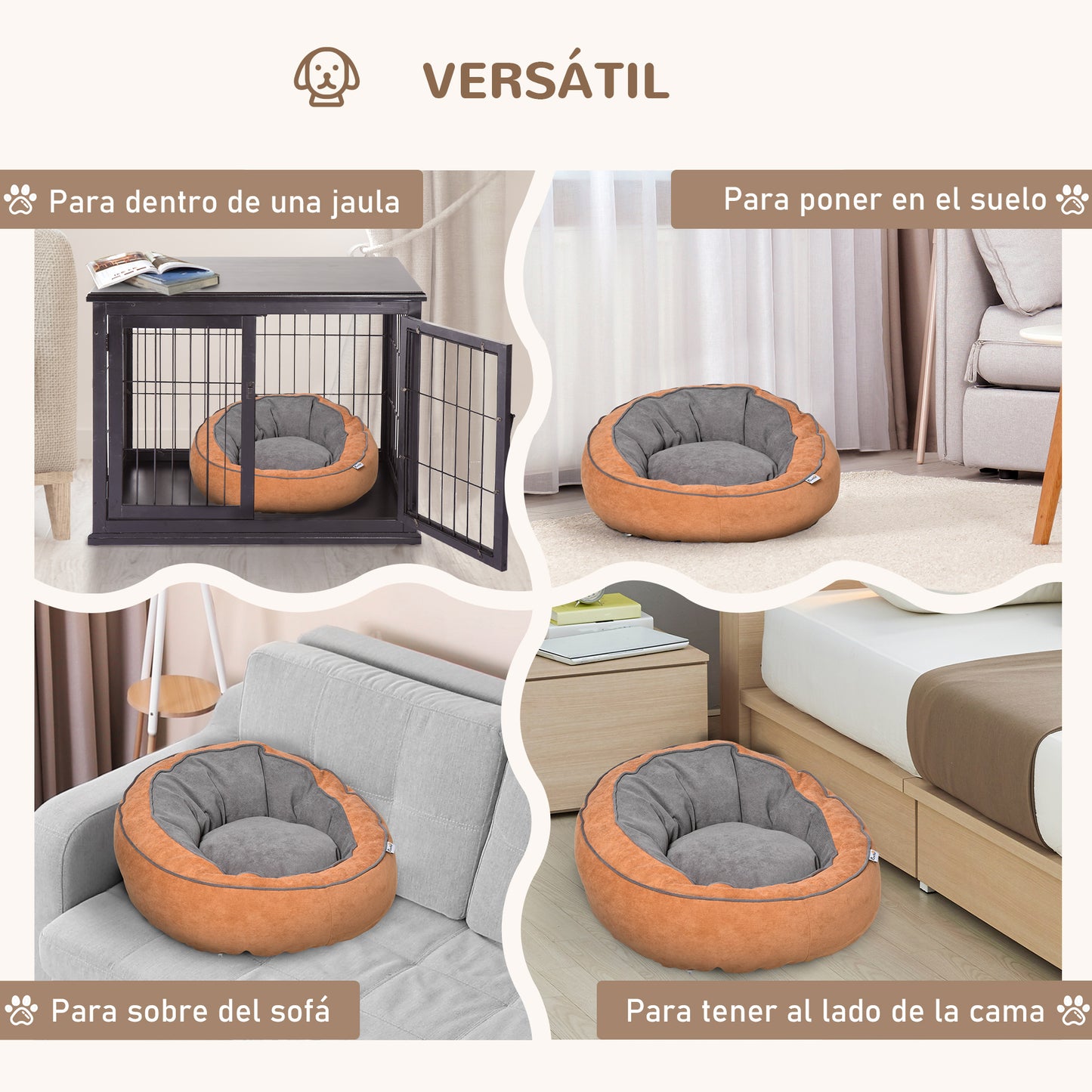 PawHut Cama para Perros y Gatos Pequeños Cojín Suave para Mascotas Pequeños Redondo 59x59x30 cm Naranja y Gris