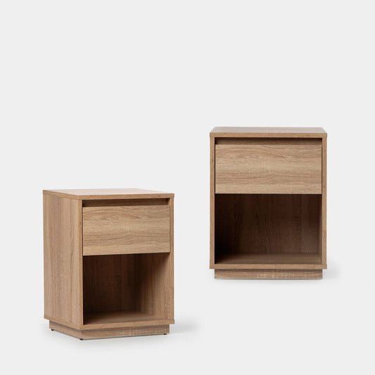 Pack 2 mesitas de noche de 1 cajón en madera color natural Oslo -  Klast