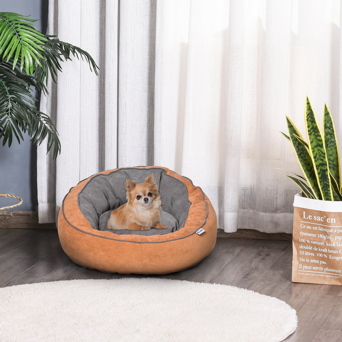 PawHut Cama para Perros y Gatos Pequeños Cojín Suave para Mascotas Pequeños Redondo 59x59x30 cm Naranja y Gris