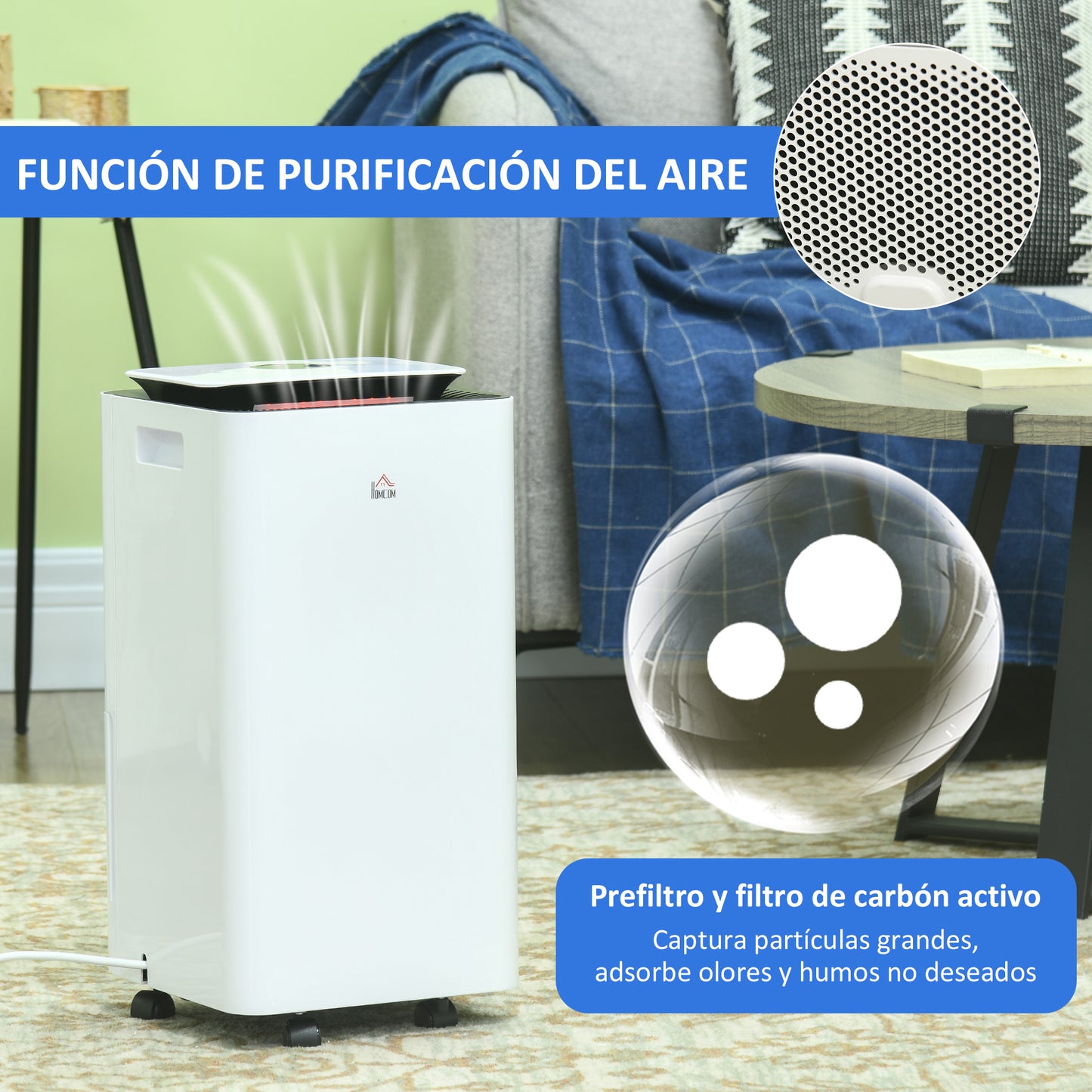 HOMCOM Deshumidificador Eléctrico 10L/día Depósito de Agua 2,5L Deshumidificador Silencioso hasta 10-20m² con 5 Modos 2 Velocidades Pantalla LED Temporizador para Dormitorio Salón Blanco