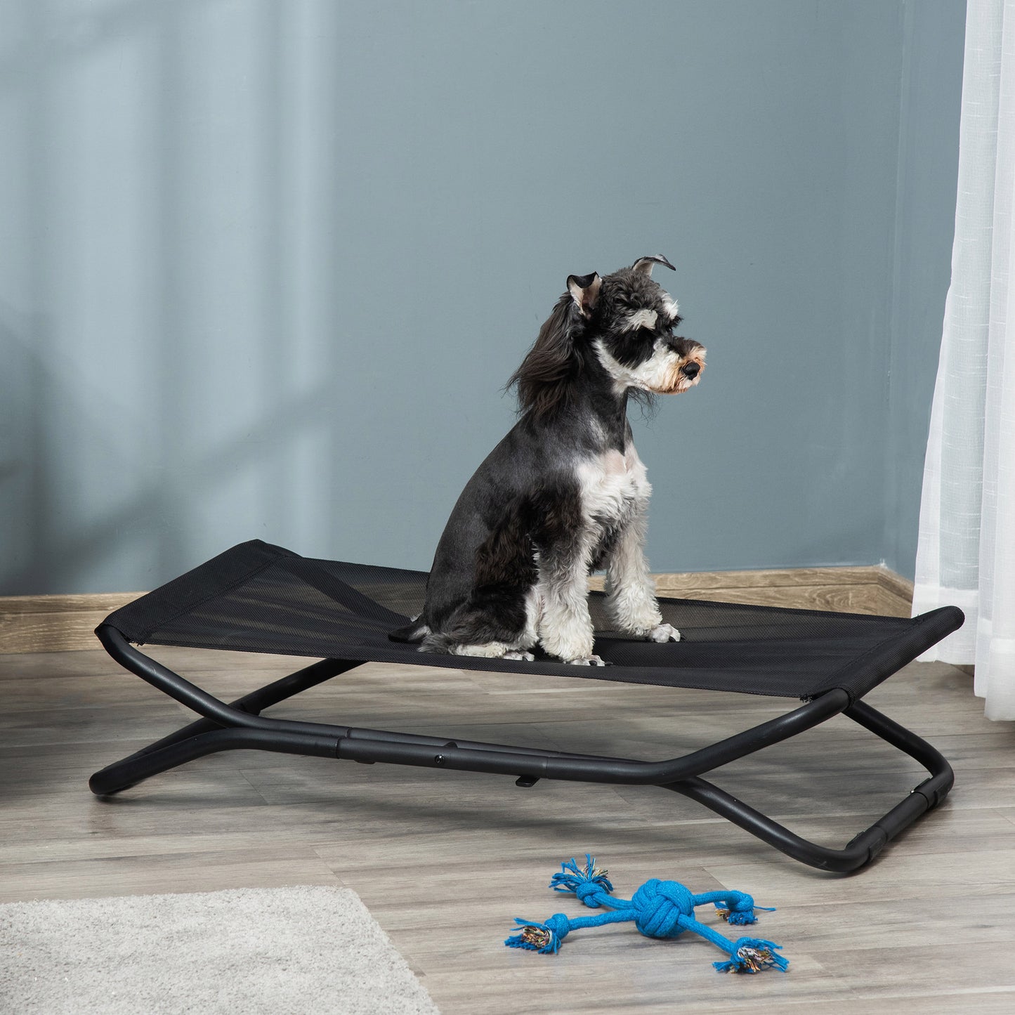 PawHut Cama Elevada para Perros Plegable Cama para Mascotas Pequeños Medianos con Tela de Malla Transpirable Marco de Acero para Interior Exterior 92x56,5x19,5 cm Negro