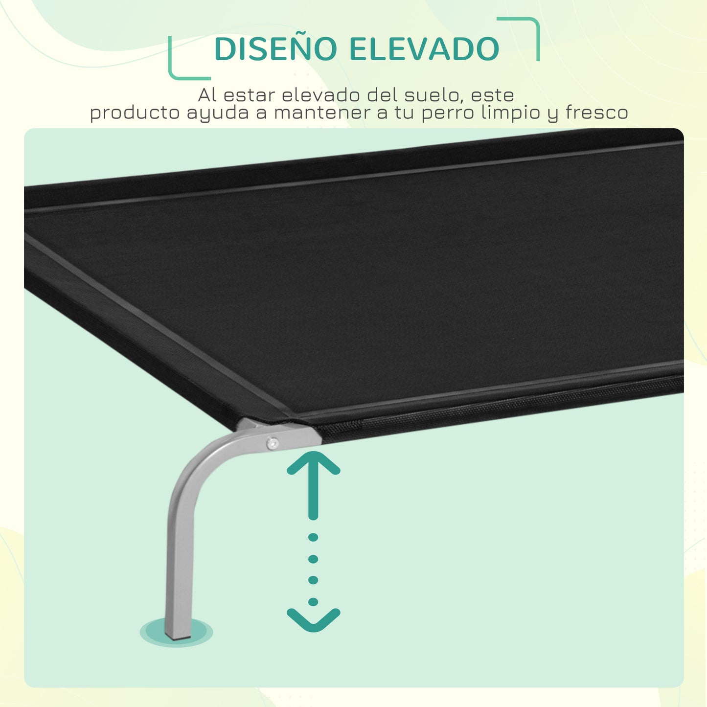 PawHut Cama Elevada para Perros Gatos Transpirable Cama Mascotas 130x90x20 cm para Dormir Relajar con Marco de Acero para Interiores Exterior Negro