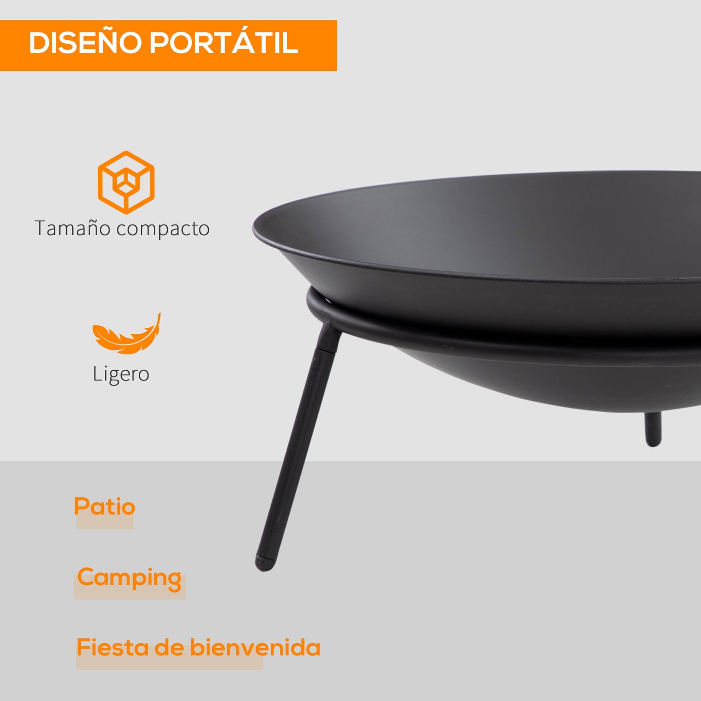 Outsunny Brasero Exterior para Jardín Pozo de Fuego de Metal Brasero de Leñas con Atizador para Hogueras Terraza Camping al Aire Libre Ø47x21 cm Negro