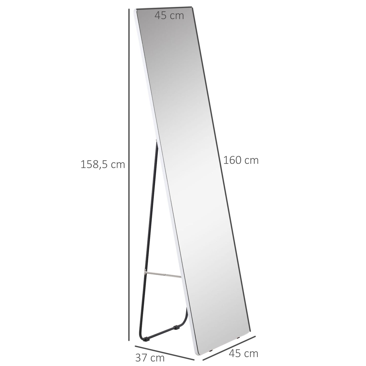 HOMCOM Espejo de Pie Espejo de Cuerpo Entero 45x37x158,5 cm Espejo de Pared con Marco de Aleación de Aluminio para Salón Dormitorio Vestidor Estilo Moderno Plata