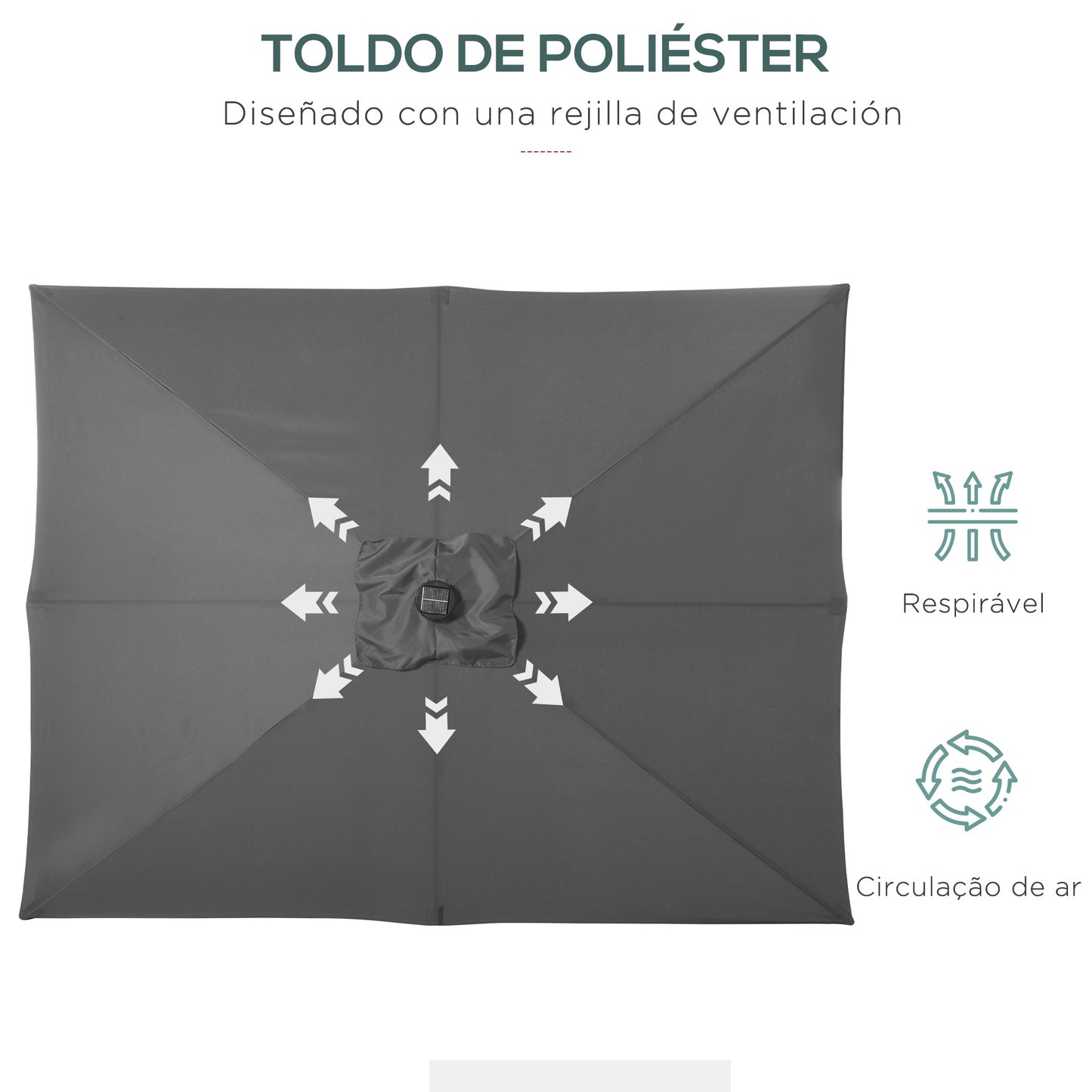 Outsunny Sombrilla de Jardín 268x205x248 cm Parasol de Terraza con Techo Inclinable hasta 45° Luces LED Solares e Impermeable para Patio Balcón Gris Oscuro