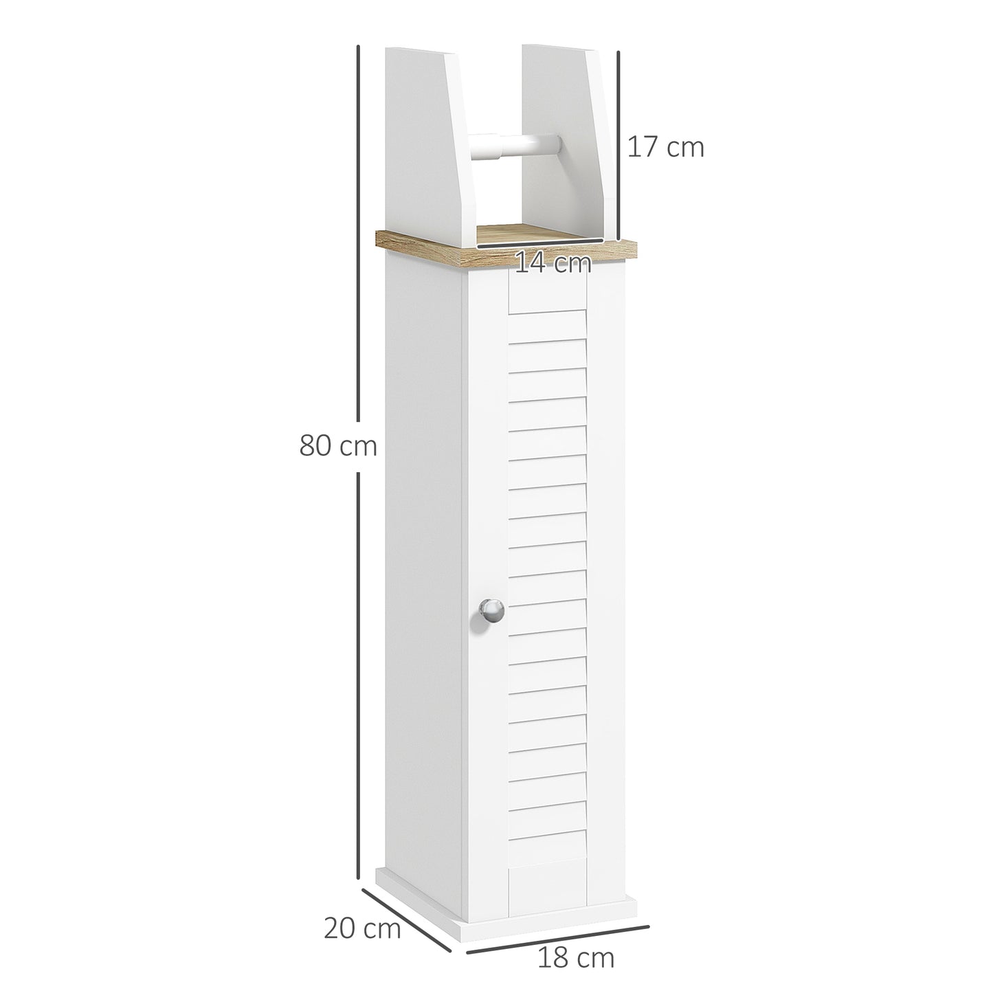 kleankin Armario de Baño Moderno Columna Auxiliar de Baño Mueble de Suelo de Baño con Estantes Ajustables y Portarrollos de Papel 18x20x80 cm Blanco