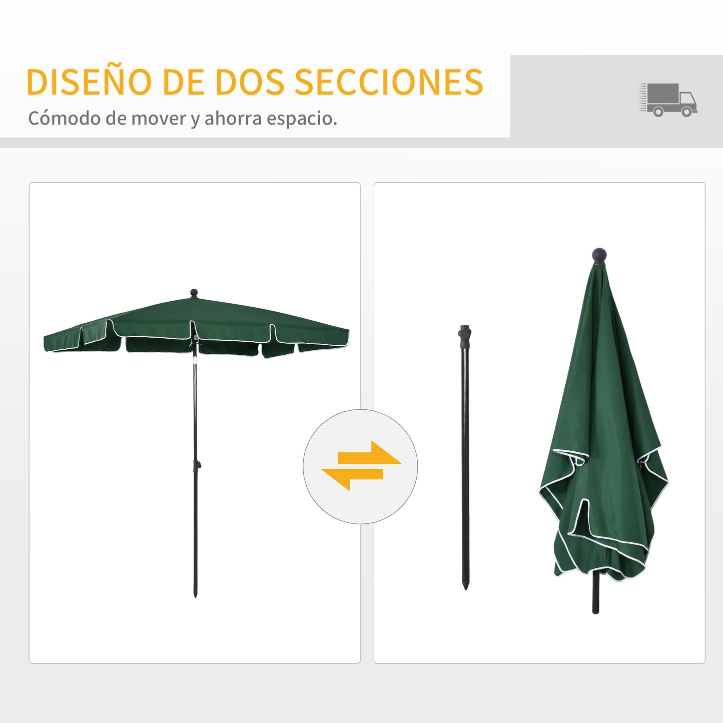 Outsunny Sombrilla de Jardín de Aluminio 198x130x245 cm Parasol de Jardín Rectangular con Función de Inclinación para Terraza Patio Exterior Verde