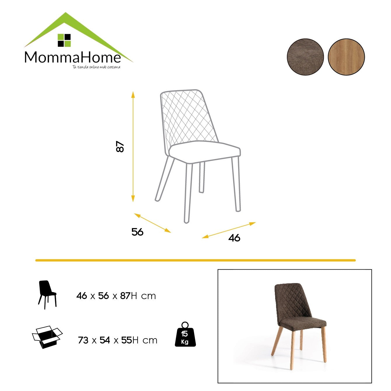 MOMMA HOME Set de 2 Sillas - Modelo Salem - Color Marron/Roble - Material Tela/Roble