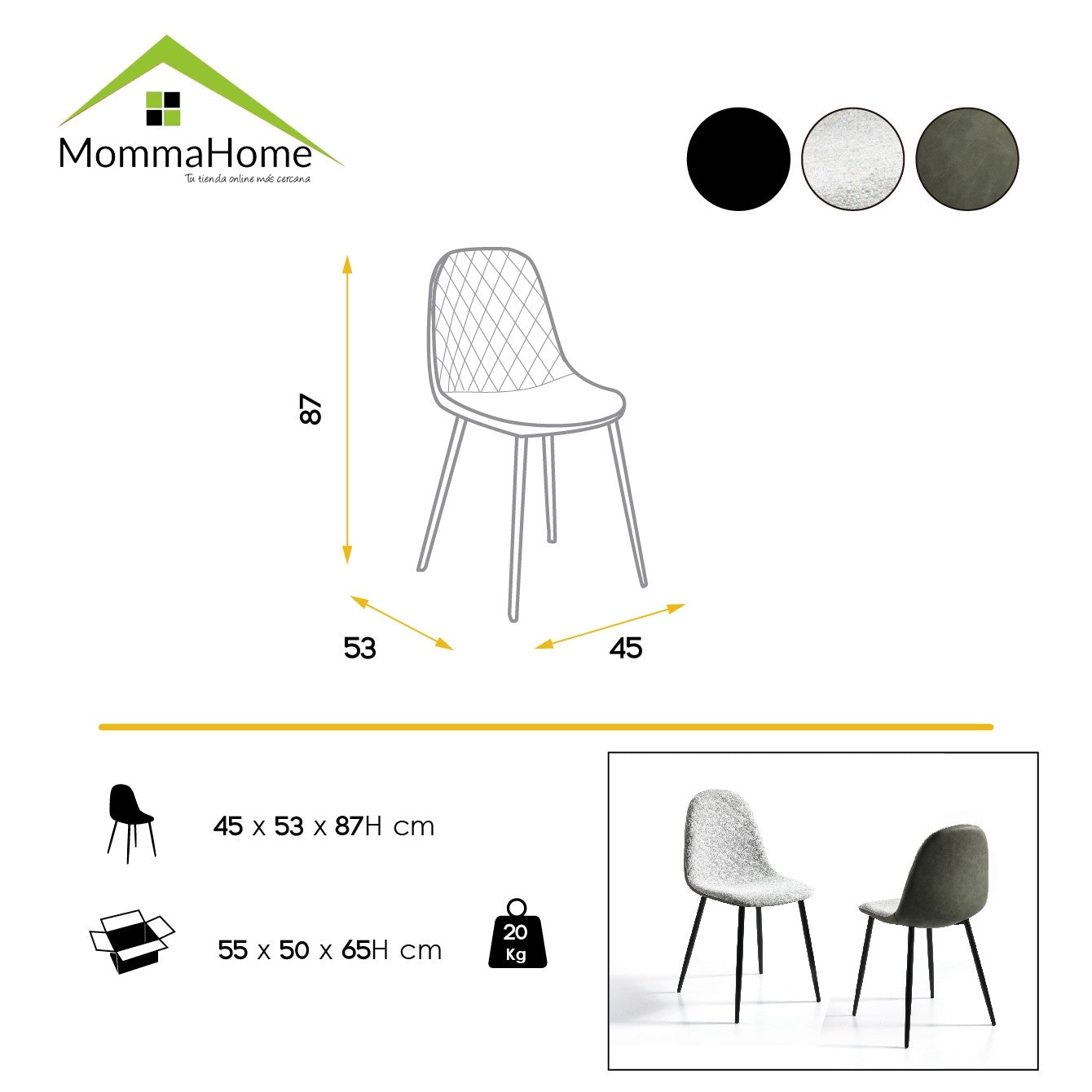 MOMMA HOME Set de 4 Sillas - Modelo Richmond - Color Verde Claro/Verde Oscuro - Material Ecopiel/Tela - Medidas 45 x 53 x 87 cm