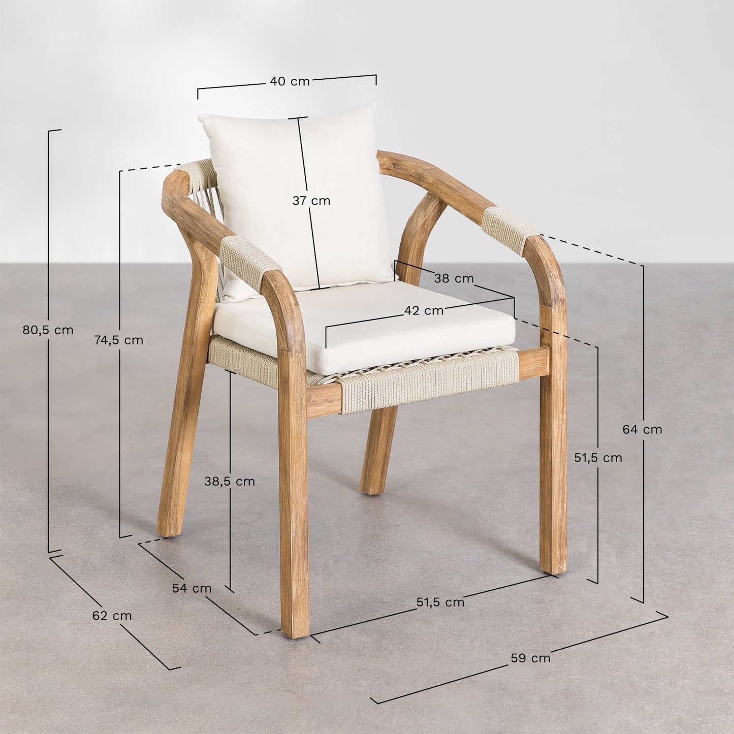 Pack de 2 Sillas de Comedor con Reposabrazos en Madera de Acacia Dubai Gris Grafito Marrón Acacia Rústico -  SKLUM