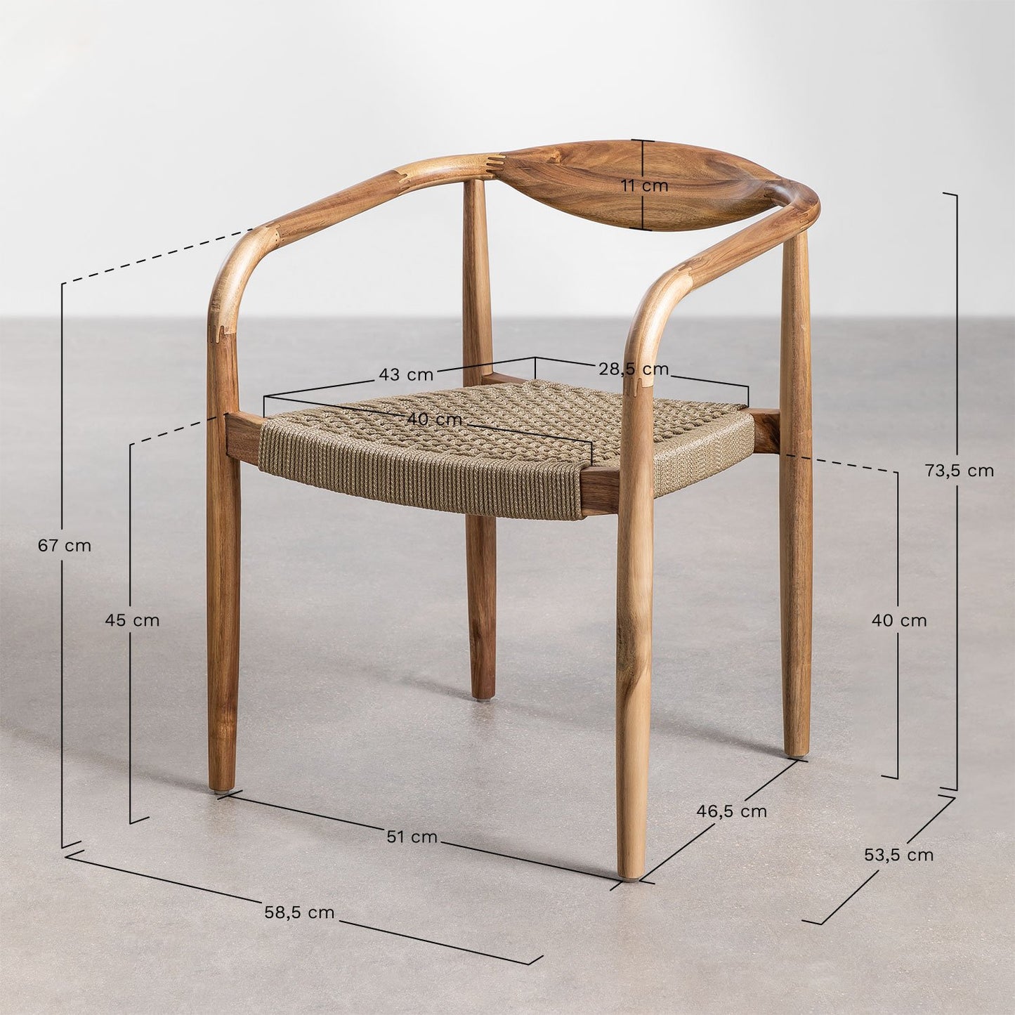 Pack de 2 Sillas de Jardín en Madera de Acacia y Cuerda Trenzada Mallory Gris Antracita -  SKLUM