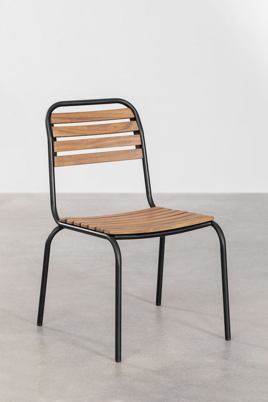 Pack de 6 sillas de comedor apilables en acero y madera de acacia Artus Negro -  SKLUM