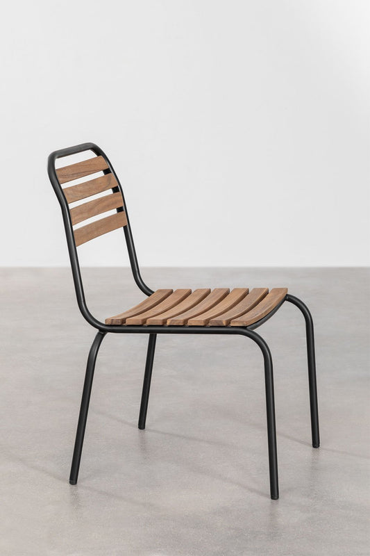 Pack de 6 sillas de jardín apilables en acero y madera de acacia Artus Negro -  SKLUM