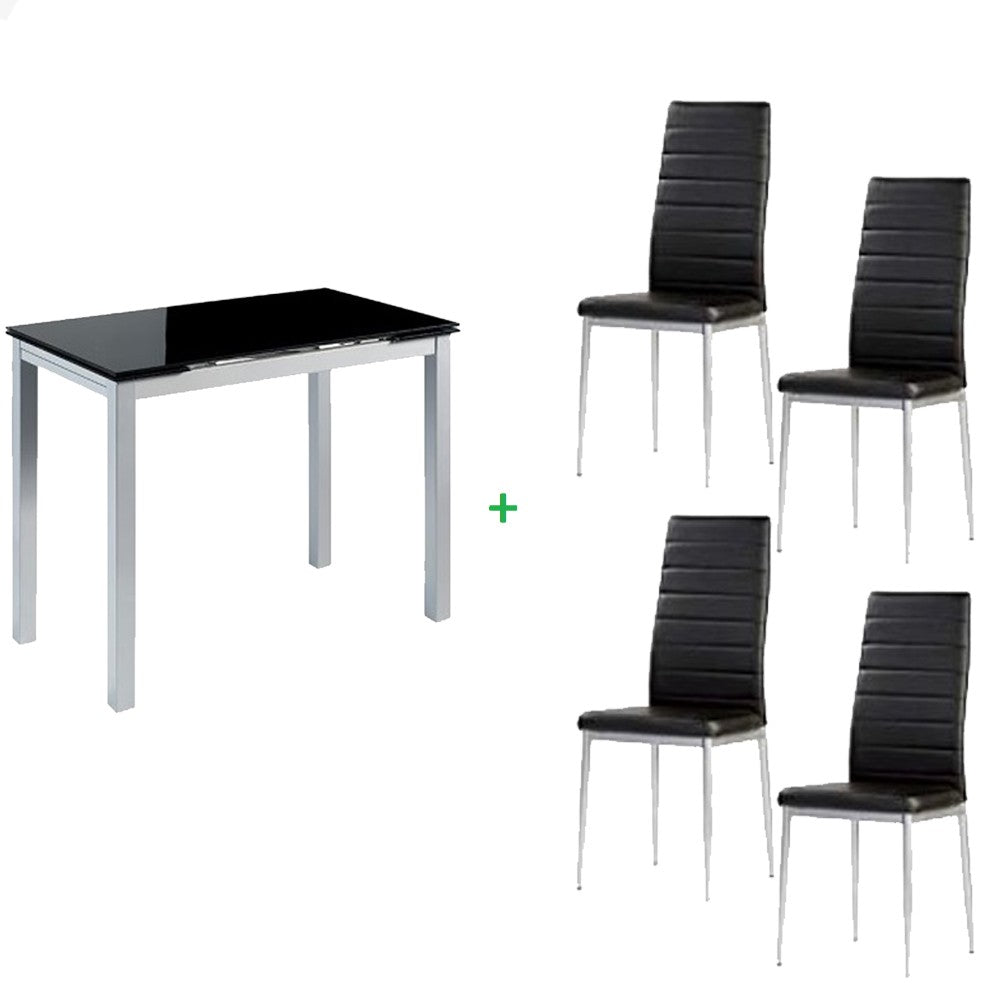 Conjunto mesa Calcuta + 4 sillas Rene en Negro - Momma Home