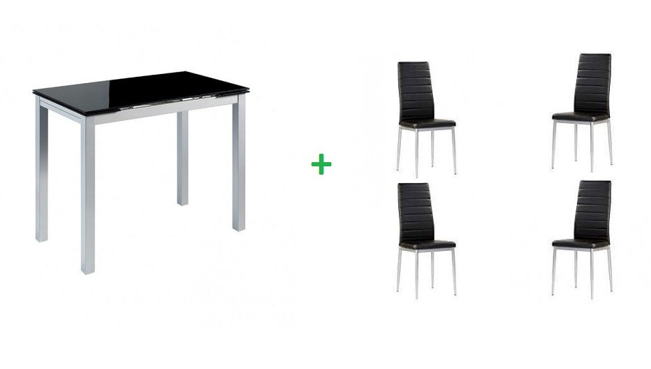 Conjunto mesa Calcuta + 4 sillas Rene en Negro - Momma Home