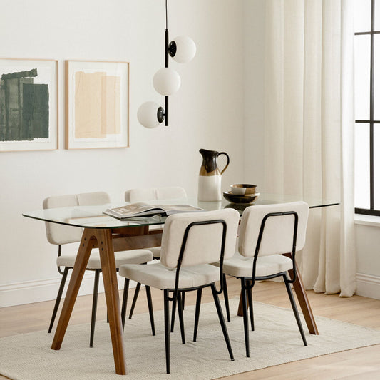 Conjunto mesa de comedor rectangular nogal 180 Must + 4 sillas tapizadas beige Alina Conjunto  - Kenay Home