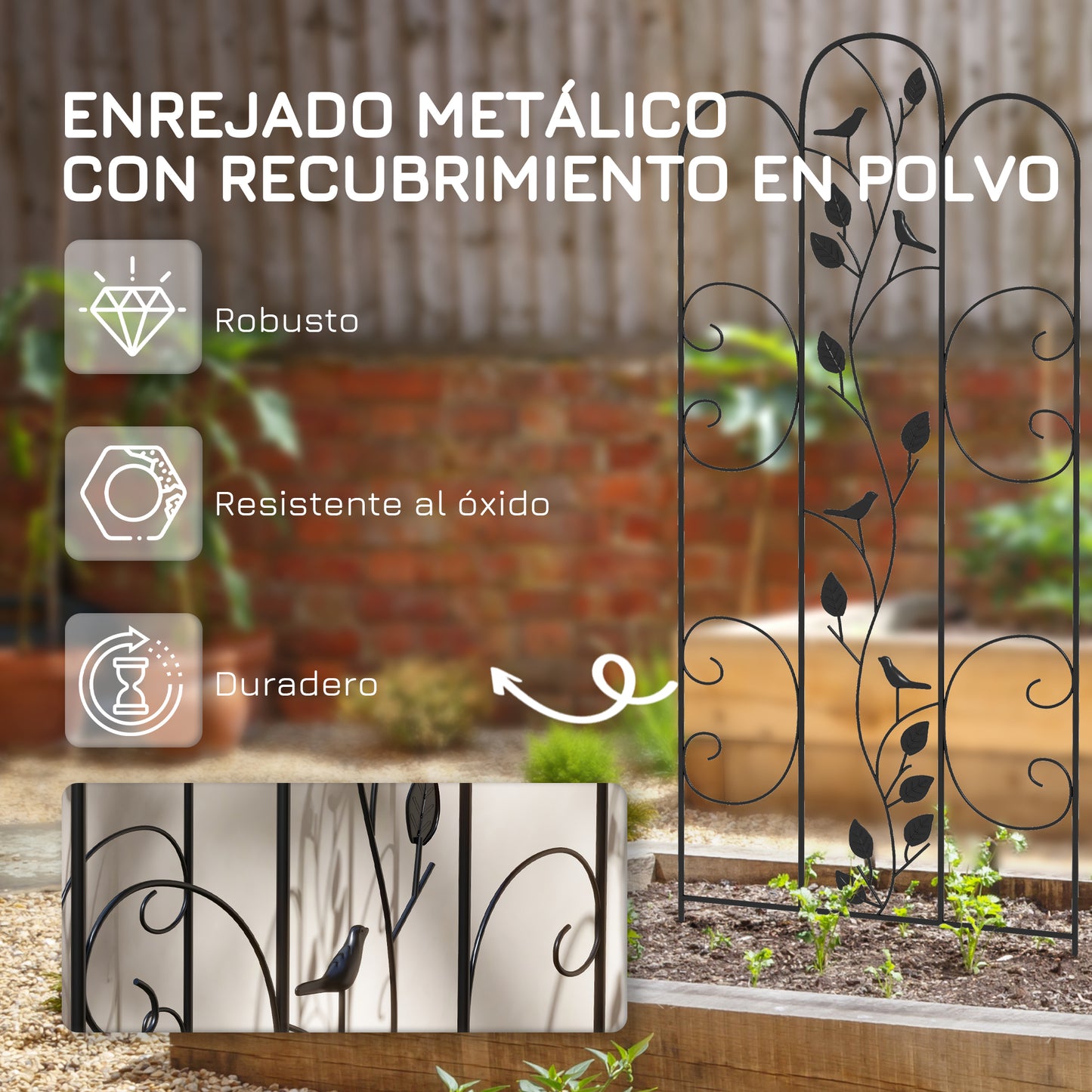 Outsunny Juego de 4 Enrejados de Jardín Soportes para Enredaderas de Acero para Plantas Trepadoras y Decoración Exterior Patio Terraza 40x106 cm Negro