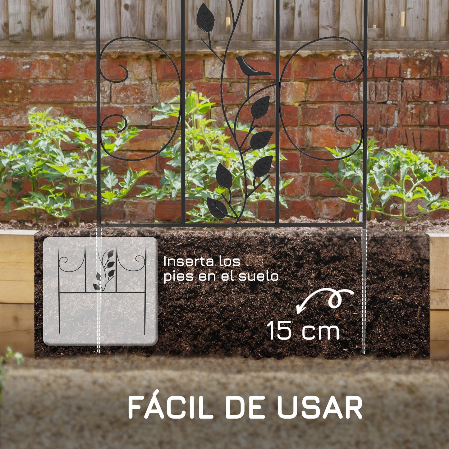 Outsunny Juego de 4 Enrejados de Jardín Soportes para Enredaderas de Acero para Plantas Trepadoras y Decoración Exterior Patio Terraza 40x106 cm Negro