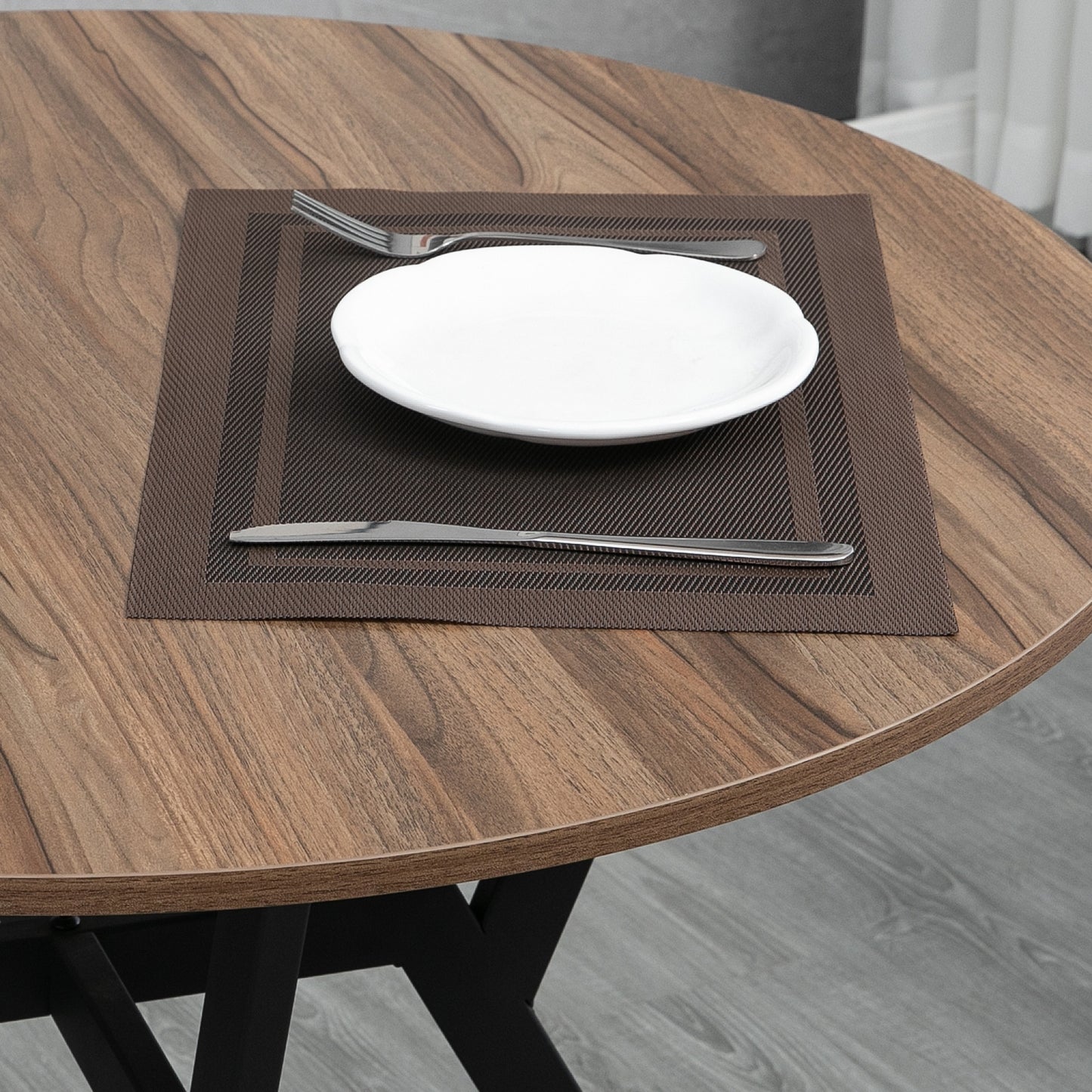 HOMCOM Mesa de Comedor Redonda Mesa de Cocina Industrial con Tapa de Madera y Marco de Acero para Salón Carga 60 kg Ø90x76 cm Marrón