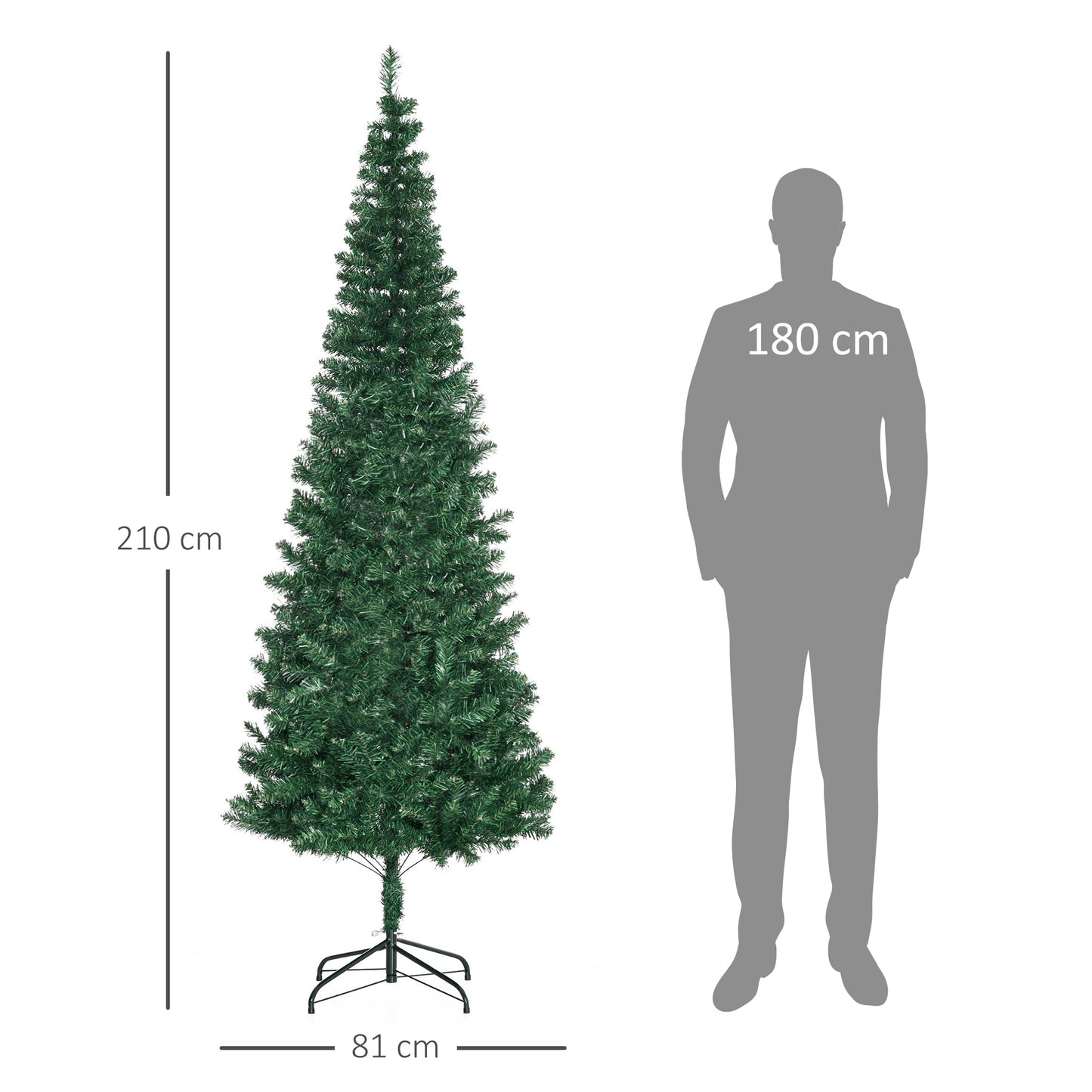 HOMCOM Árbol de Navidad Artificial 210 cm Ignífugo con 631 Puntas de Rama PVC y Soporte de Metal Decoración Navideña para Interiores Fácil de Montar Verde