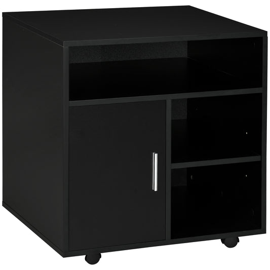 HOMCOM Mueble con Ruedas para Impresora Armario de Oficina Multifuncional con Estantes con Amplio Espacio de Almacenaje 60x50x65,5 cm Negro