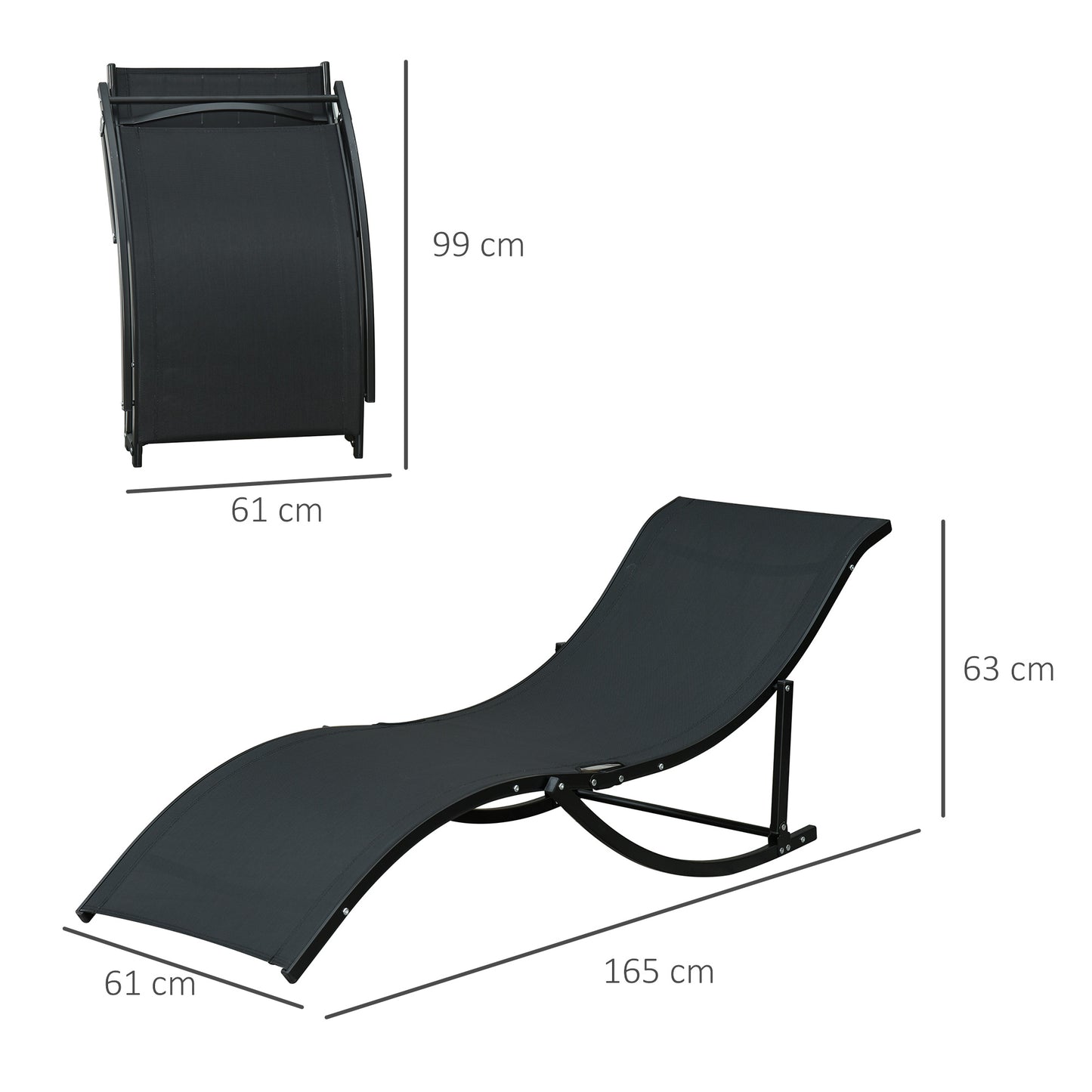 Outsunny 2 Tumbonas Plegables de Aluminio en Forma de S Ergonómica con Tela Texteline para Piscina Patio Jardín Terraza 165x61x63 cm Negro