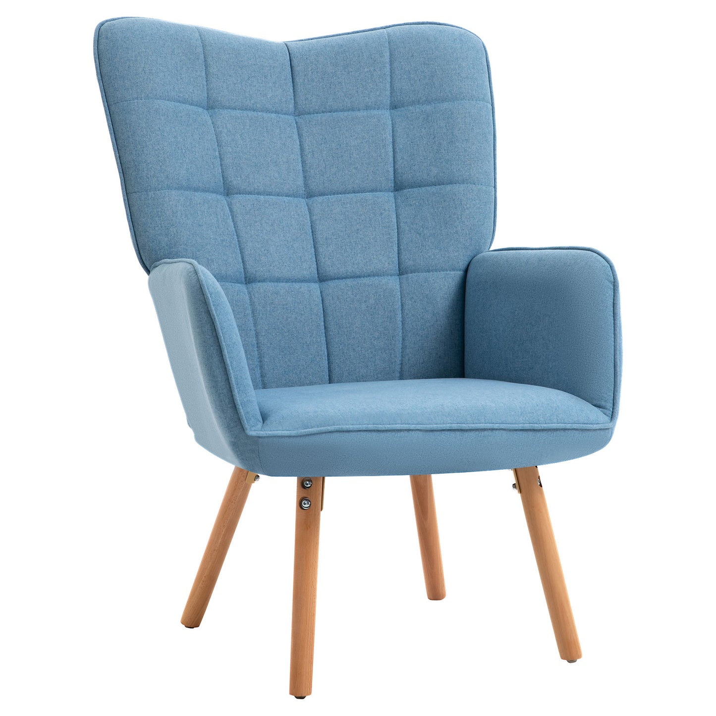 HOMCOM Sillón de Salón Moderno Butaca de Dormitorio con Respaldo Alto Reposabrazos Tela de Lino y Patas de Madera para Sala de Estar 71x76x101 cm Azul