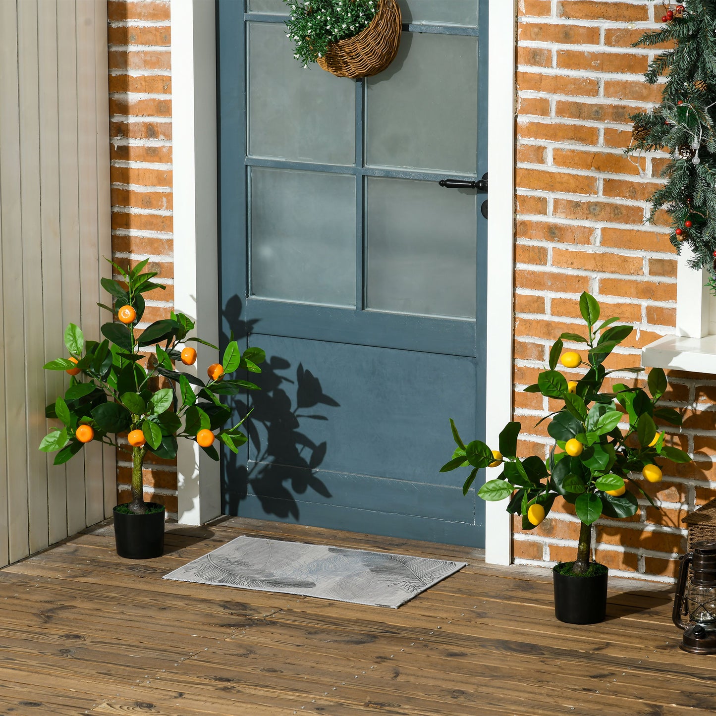 HOMCOM Juego de 2 Plantas Artificiales Decorativas Limonero y Naranjo de 60 cm con Maceta Plantas Sintéticas para Decoración del Hogar Verde