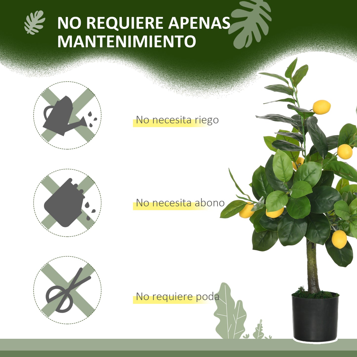 HOMCOM Juego de 2 Plantas Artificiales Decorativas Limonero y Naranjo de 60 cm con Maceta Plantas Sintéticas para Decoración del Hogar Verde