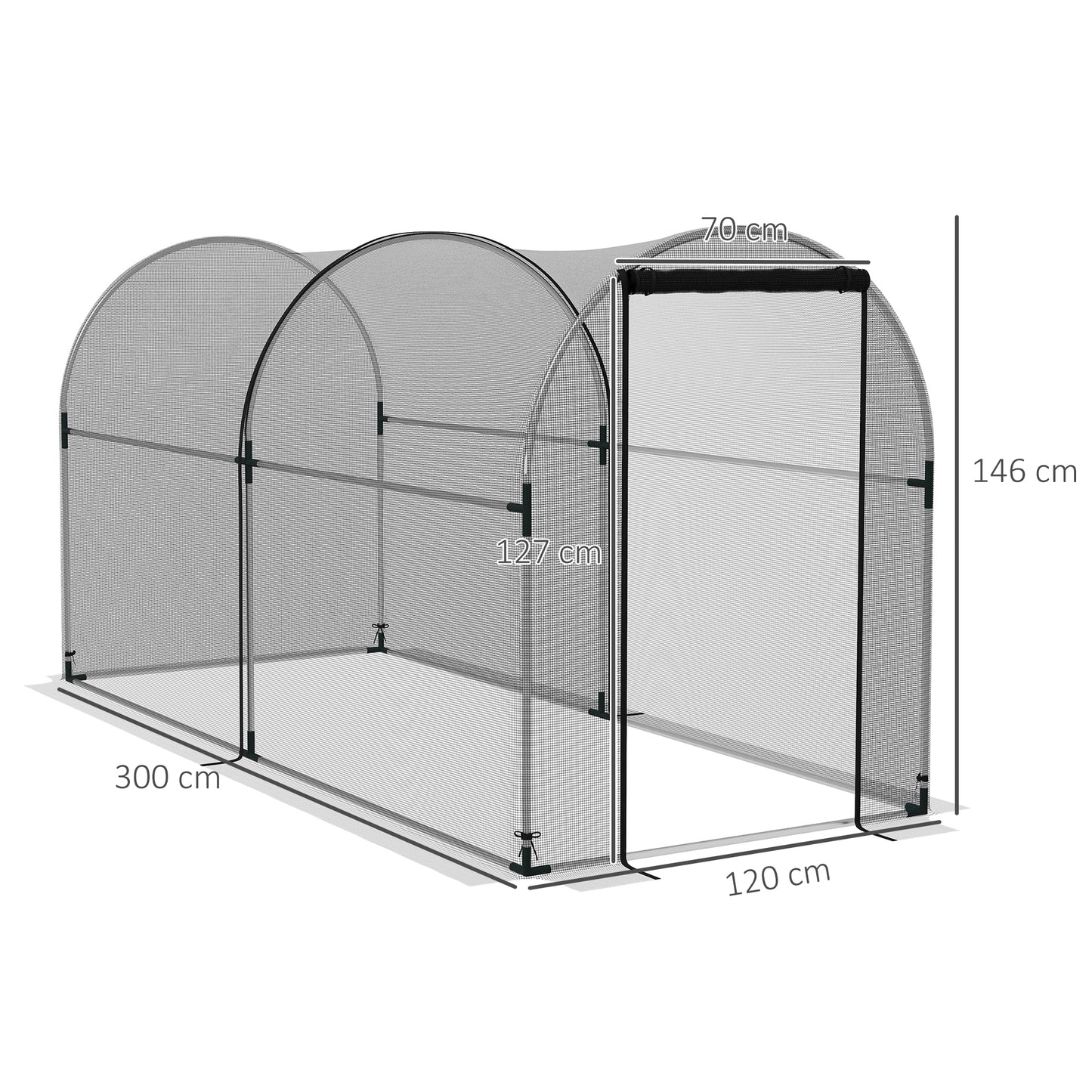 Outsunny Jaula de Cultivo Jaula de Protección con Soportes Puerta con Cremallera y Anti-UV para Proteger las Plantas en Jardín Terraza Patio 120x300x146 cm Negro