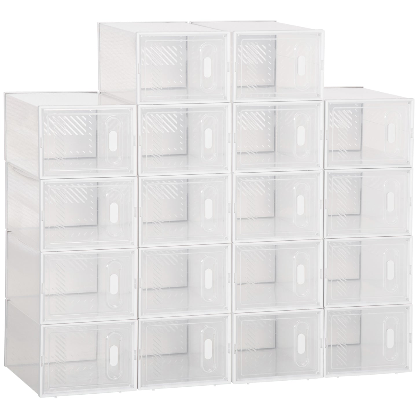 HOMCOM Armario Modular de Plástico Cajas de Zapatos Talla de 43 con 18 Cubos Puertas Magnéticas Muble Organizador para Entrada Pasillo Dormitorio 25x35x19 cm Transparente