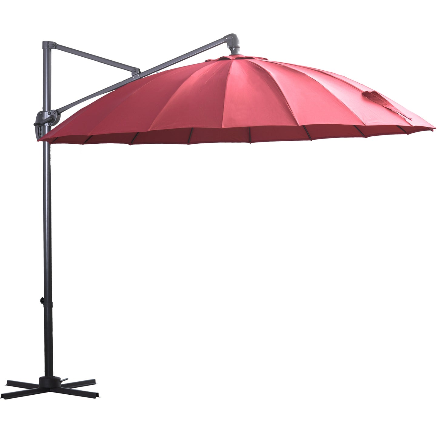 Outsunny Parasol Sombrilla de Jardín Ø300 cm de Diámetro con Manivela y Poste Giratorio 360° Techo Inclinable en 6 Posiciones Base Cruzada Incluida Rojo