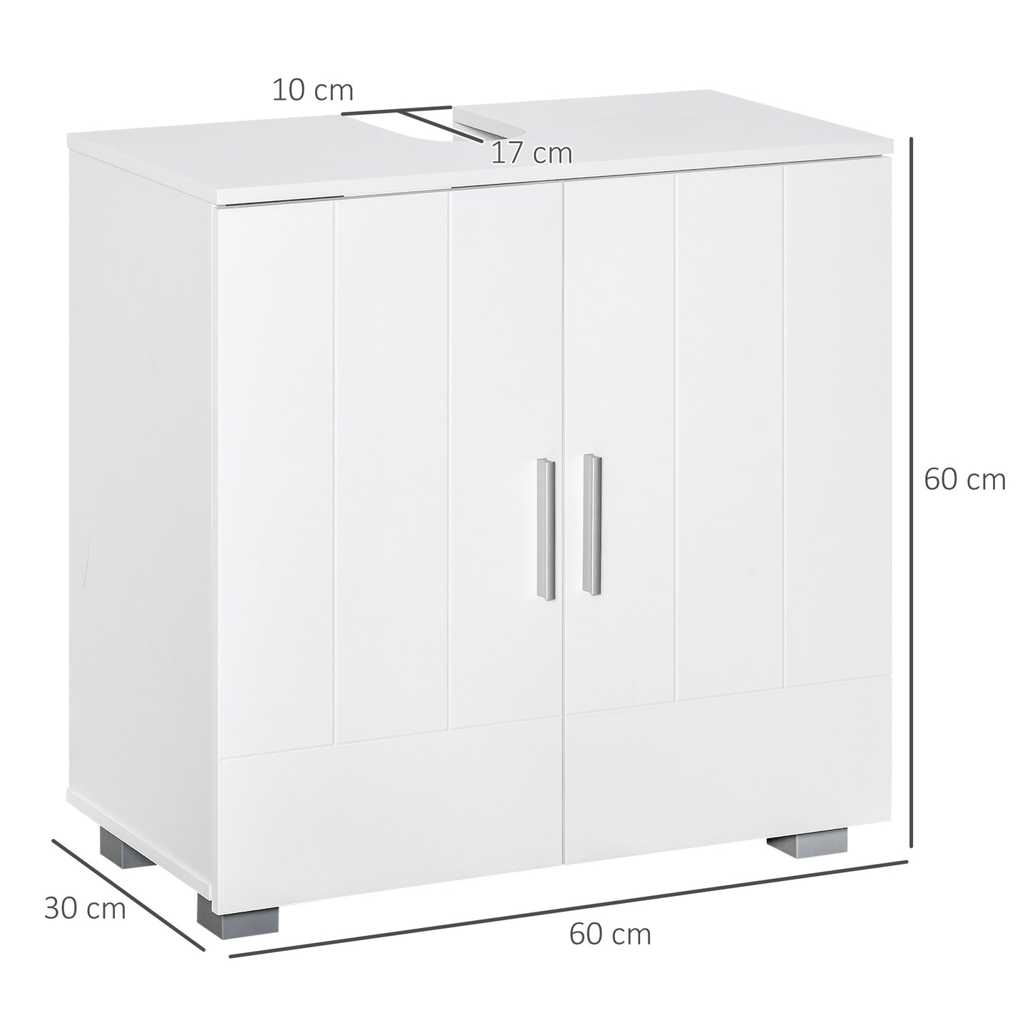 kleankin Mueble para Debajo del Lavabo Armario Baño de Suelo de Madera con 2 Puertas y Estante Ajustable Interior Moderno 60x30x60 cm Blanco