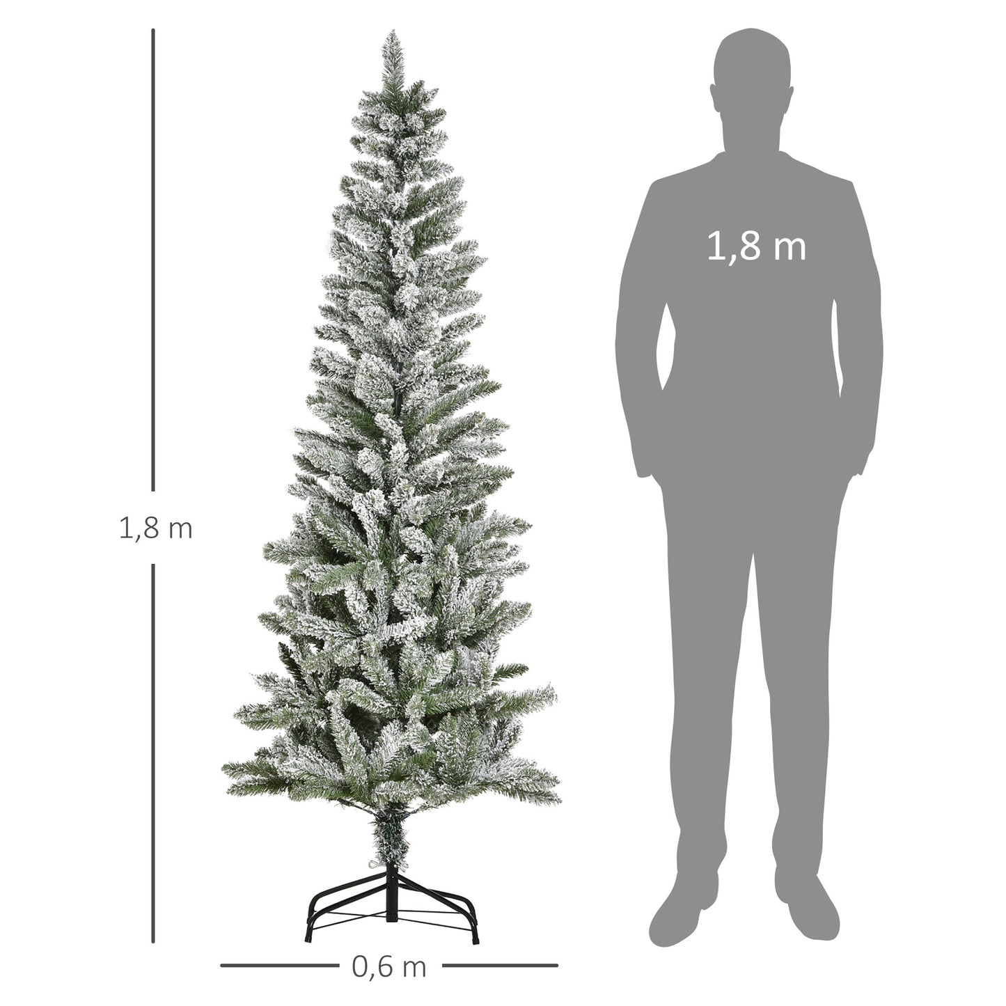 HOMCOM Árbol de Navidad Nevado Artificial 180 cm con 394 Ramas Ignífugas de PVC Apertura Automática Base Plegable y Soporte de Acero Decoración Interior Ø60x180 cm Verde y Blanco