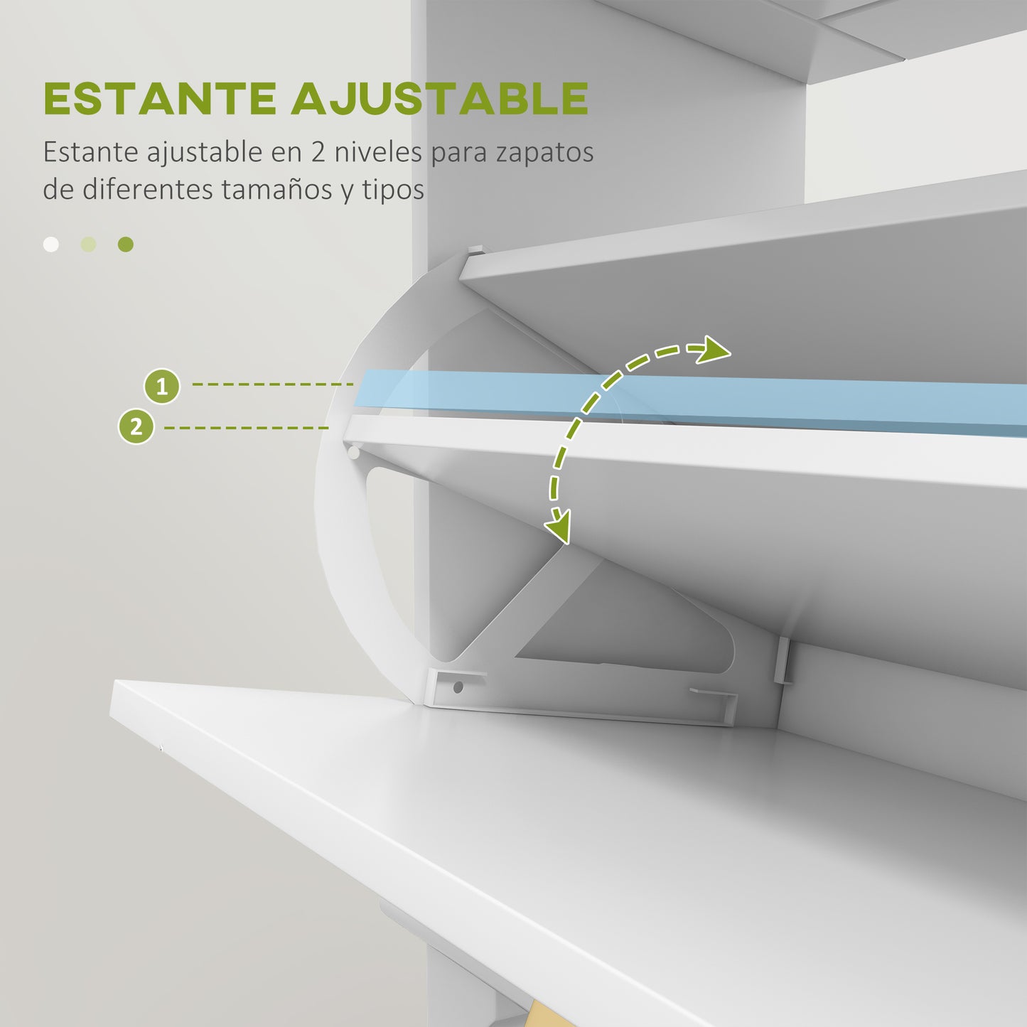 HOMCOM Mueble Zapatero Blanco Zapatero Estrecho con 2 Puertas Abatibles y 1 Cajón para 8 Pares de Zapatos para Entrada Pasillo 60x23,5x98,5 cm