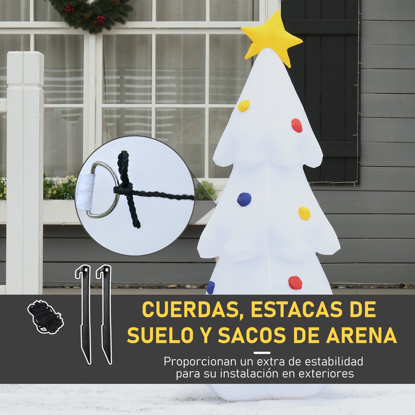 HOMCOM Árbol de Navidad Inflable 122 cm de Altura con Luces LED e Inflador Decoración Navideña para Interiores Exteriores 60x51x122 cm Blanco