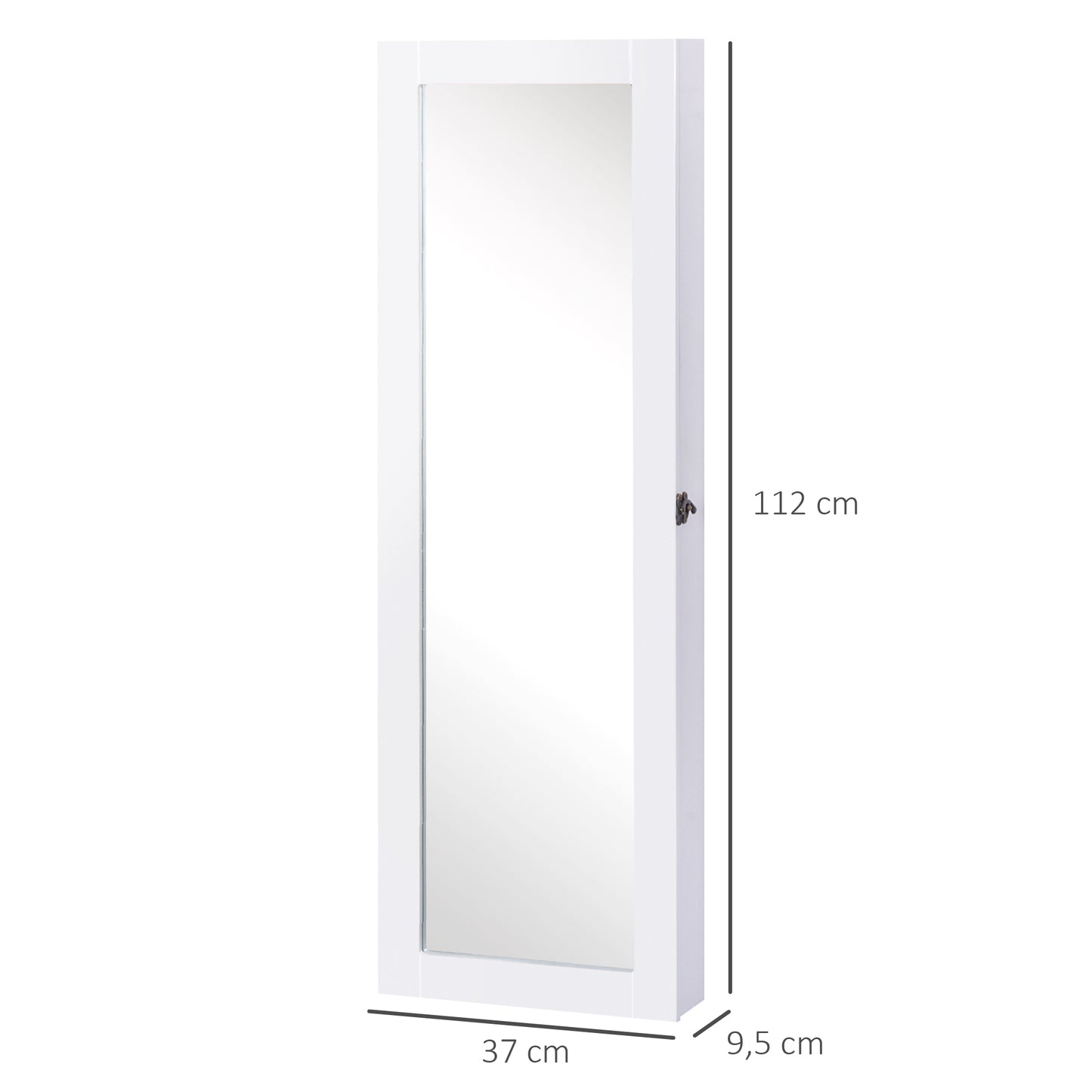 HOMCOM Espejo Joyero Colgante de Pared Armario de Joyería Organizador de Joyas con Ganchos y Ranuras para Collares para Dormitorio Salón 37x9,5x112 cm Blanco