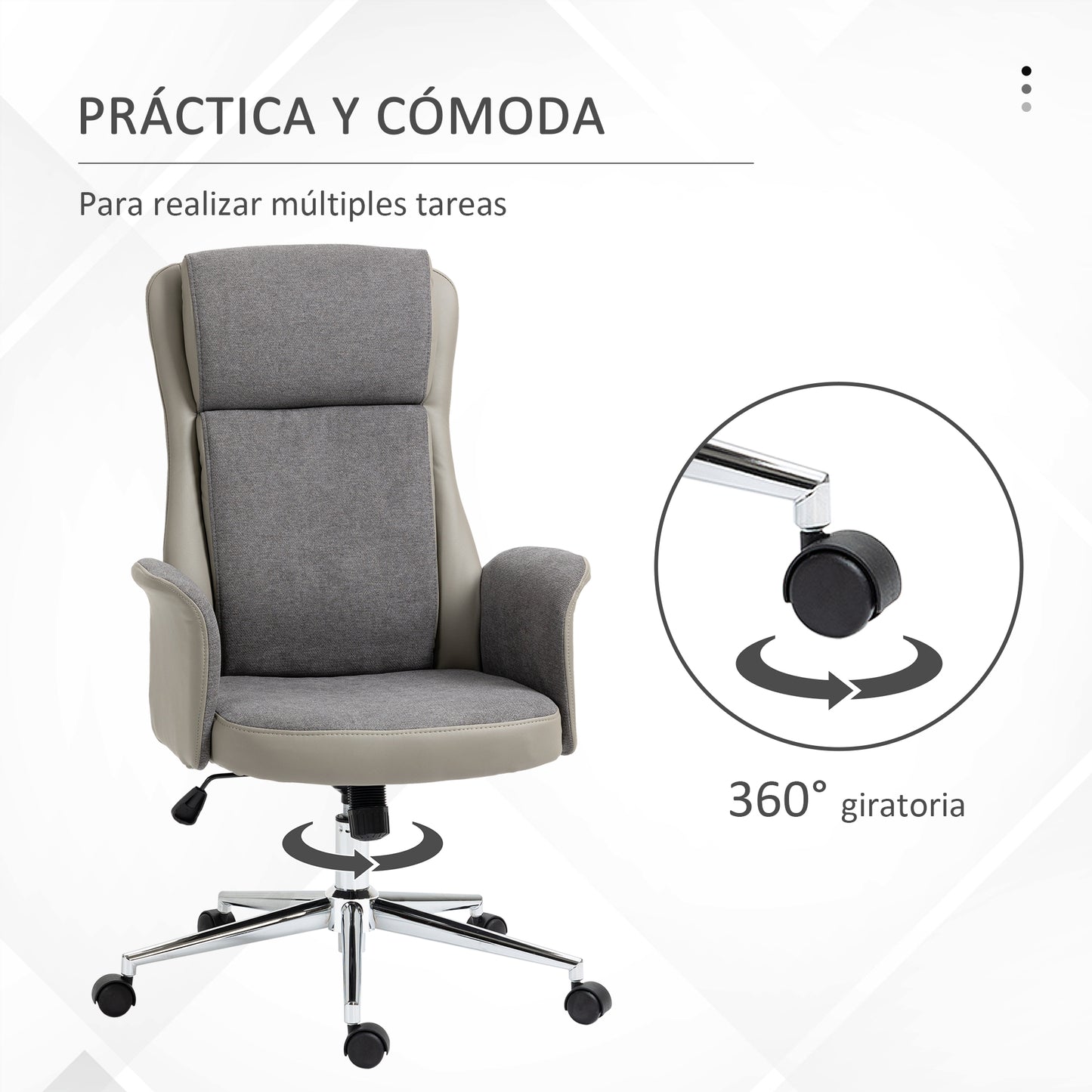 Vinsetto Silla de Oficina Busculante Silla de Oficina Giratoria con Respaldo Alto Silla de Estudio para Salón Dormitorio Estudio Carga 120 kg Tapizado en PU 65x72x108-118 cm Gris