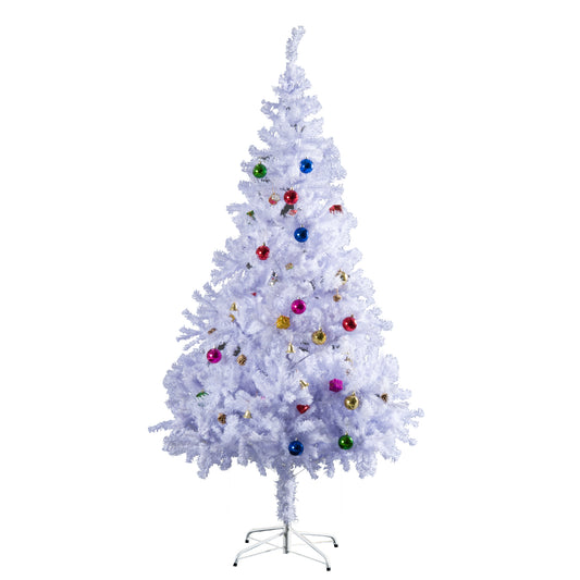 HOMCOM Árbol de Navidad 150cm Artificial Pino con Adornos Decorativos 48 Pcs y Soporte Metálico Color Blanco Árbol Realista para Decoración Navidad