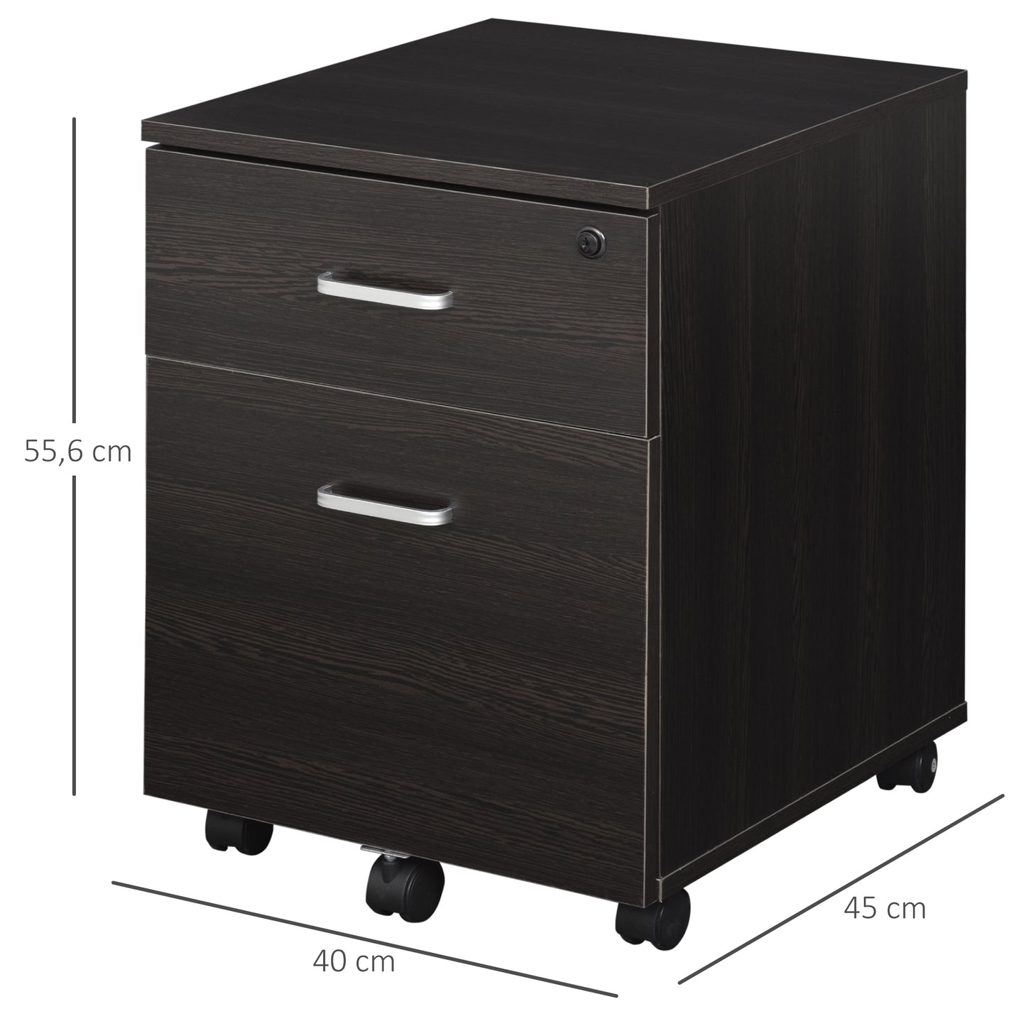 Vinsetto Archivador Móvil para Archivos A4 con Ruedas Gabinete de Archivos Suspendidos con 2 Cajones y Cerradura 40x45x55,6 cm wengué