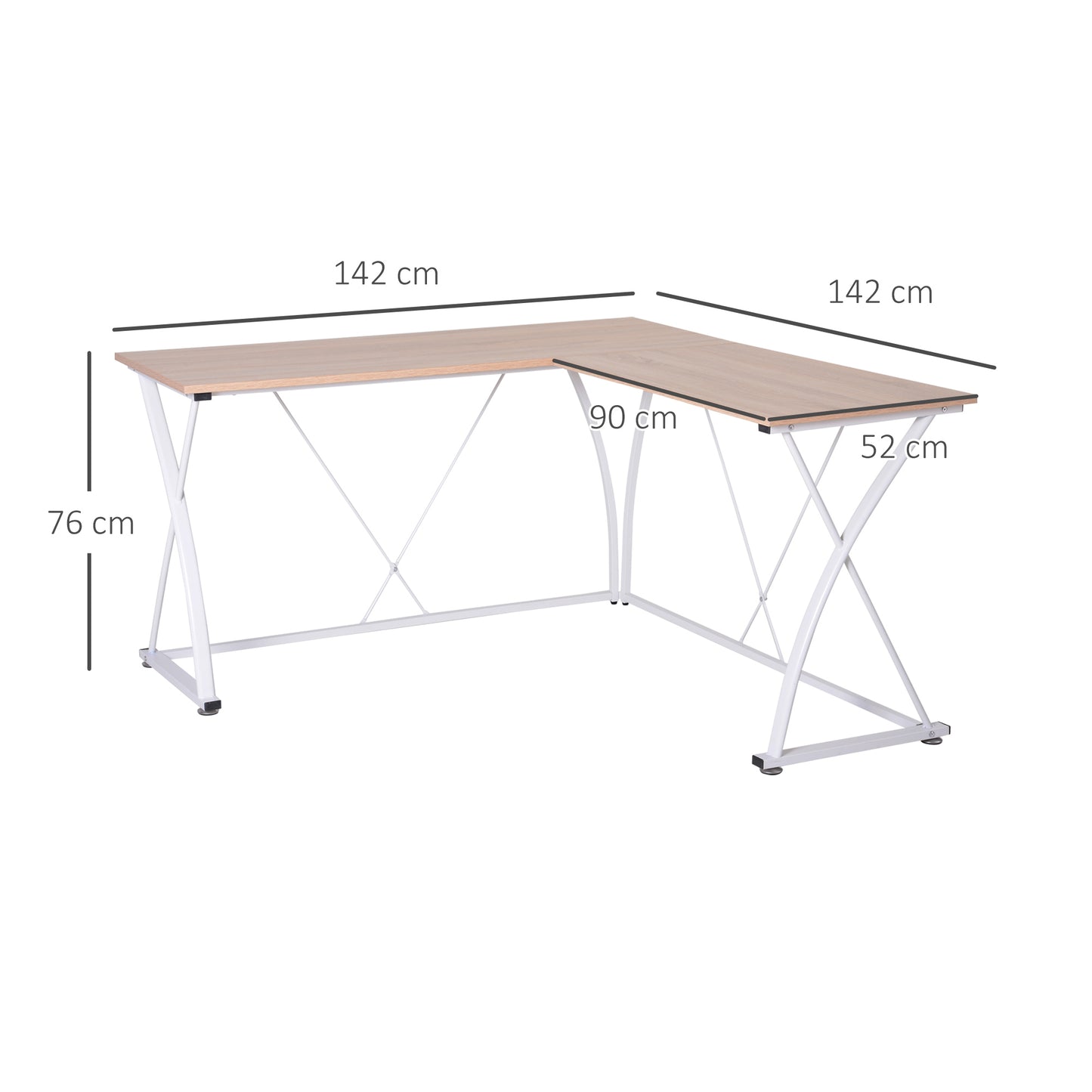 Vinsetto Escritorio en Forma de L Mesa para Oficina Mesa Esquinera con Marco de Metal para Estudio 142x142x76 cm Roble y Blanco