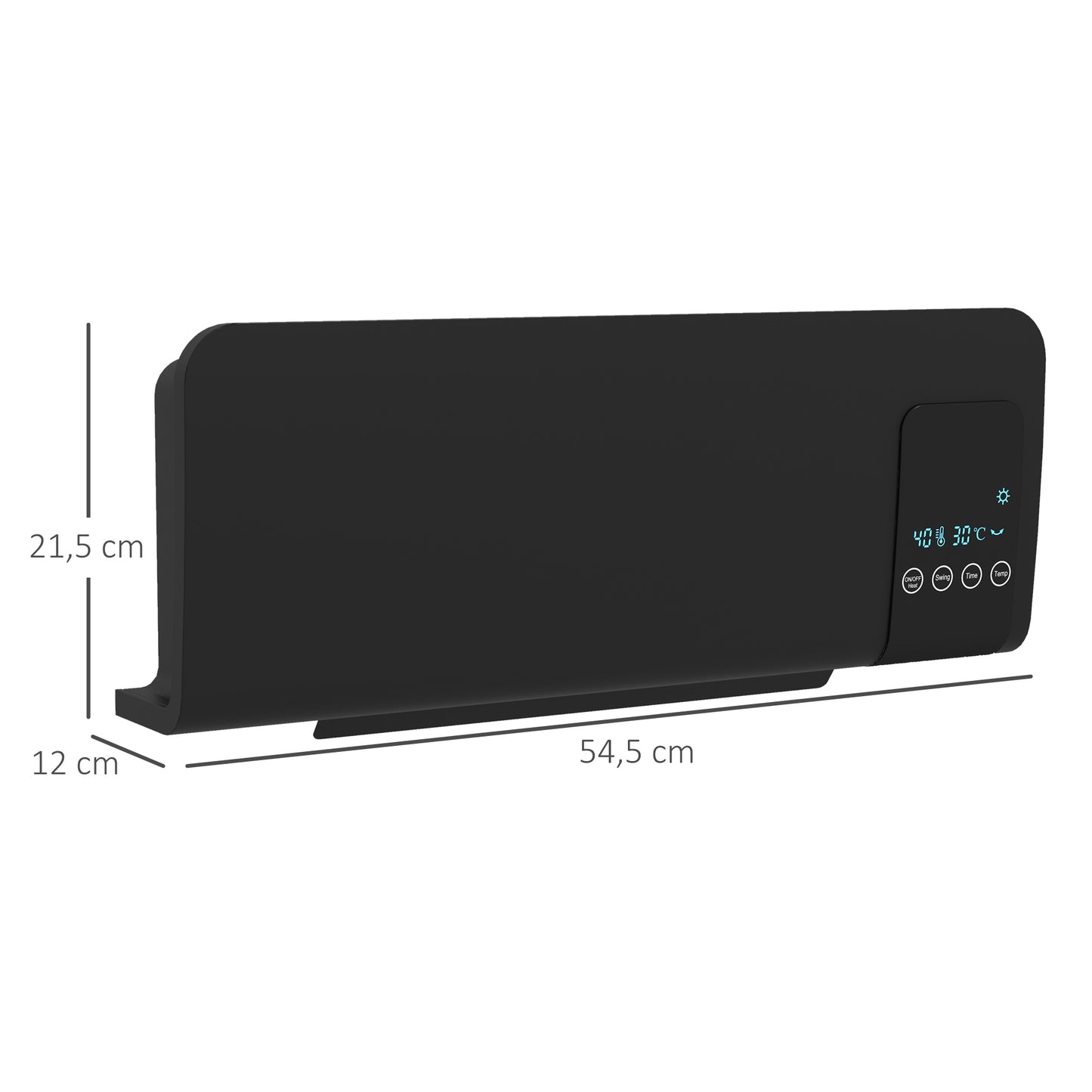 HOMCOM Calefactor Eléctrico de Pared 1000W/2000W Calefactor de Baño con Función de Oscilación Mando a Distancia Temporizador Protección contra Sobrecalentamiento 54,5x12x21,5 cm Negro