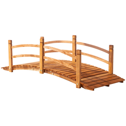 Outsunny Puente de Aro de Madera 185x72x58 cm con Pasamanos Puente de Jardín para Decoración Patio Carga 200 kg Natural