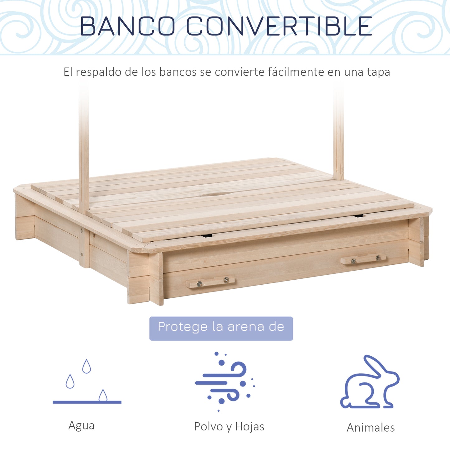 Outsunny Arenero para Niños de Madera Arenero Infantil con Toldo Ajustable en Altura 2 Bancos y Respaldos Desmontables para Patio Jardín 106x106x121 cm Madera Natural