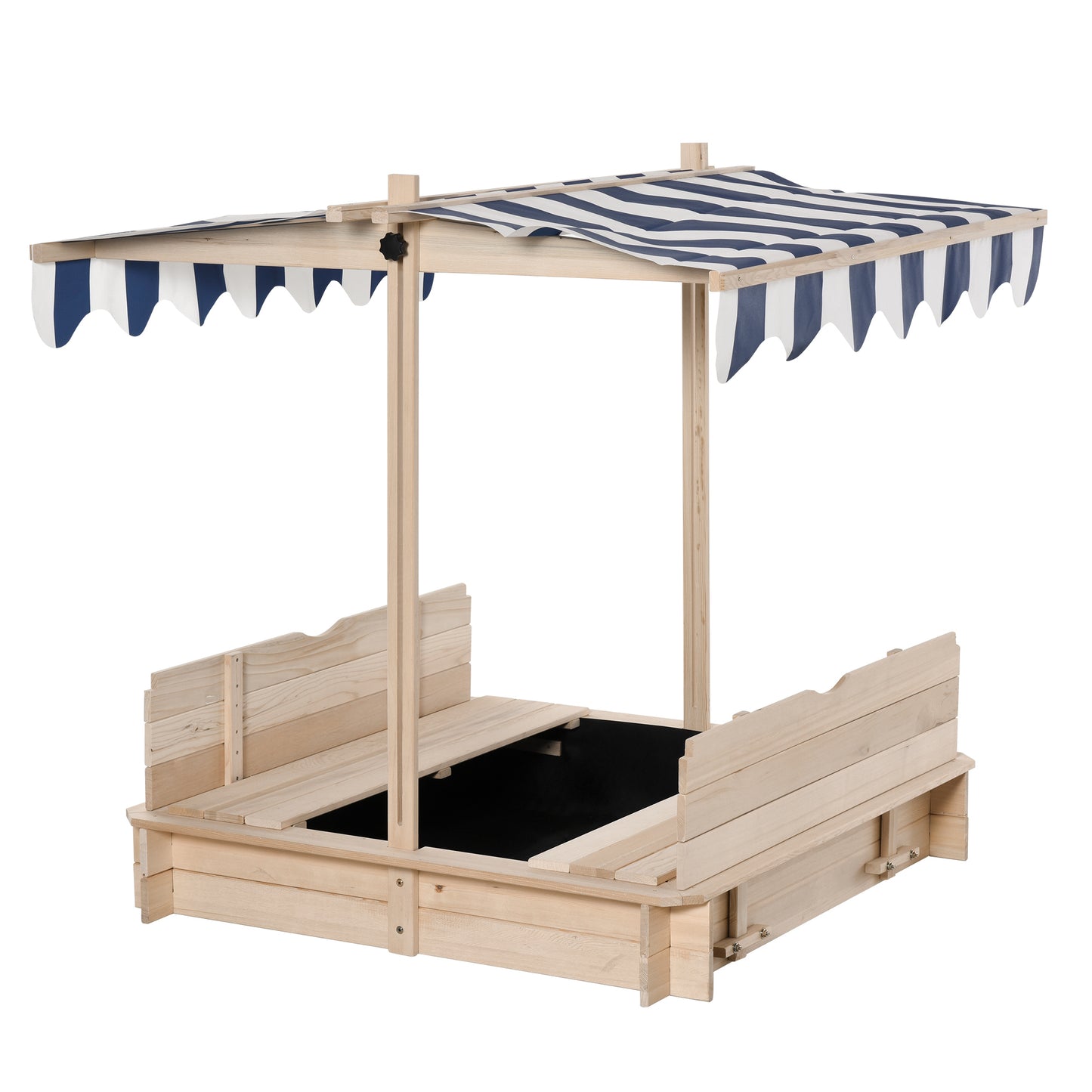 Outsunny Arenero para Niños de Madera Arenero Infantil con Toldo Ajustable en Altura 2 Bancos y Respaldos Desmontables para Patio Jardín 106x106x121 cm Madera Natural